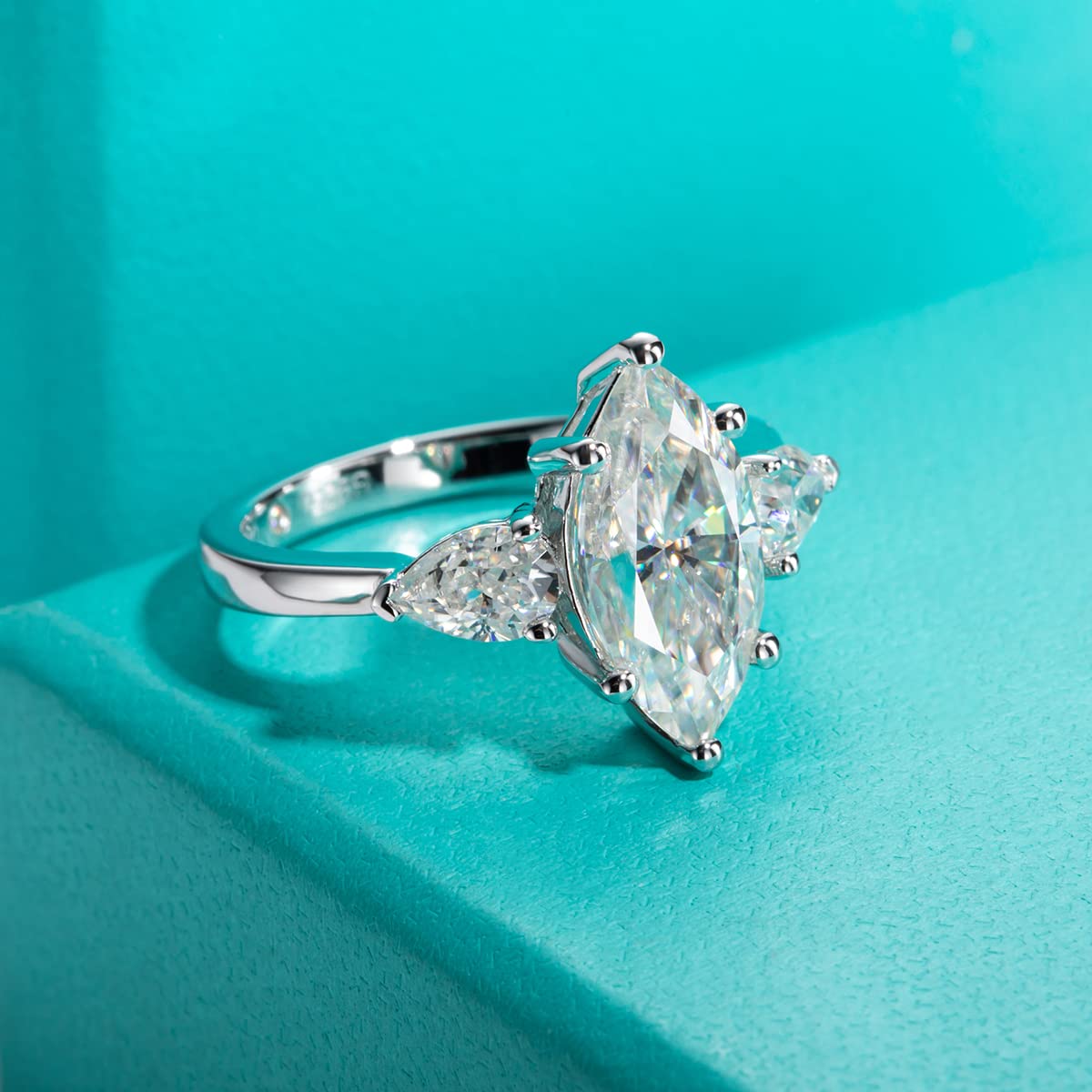 AnuClub 3 Stone Moissanite Engagement Ring - D Color VVS1 Clarity, Round/Emerald/Marquise Cut, 925 Sterling Silver Wedding Promise Ring for Women | Perfect for Proposals, Anniversaries & Special Occasions