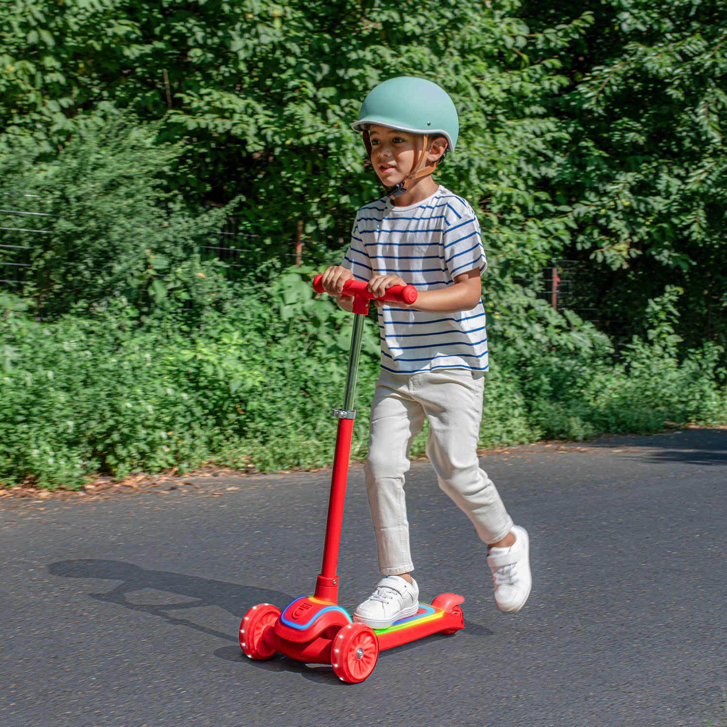 Halos Light Up Kick Scooter for Kids - LED Wheel Glow Scooter with Adjustable Handlebar, Ages 5-12 - Perfect for Commuting, Neighborhood Rides & Outdoor Fun