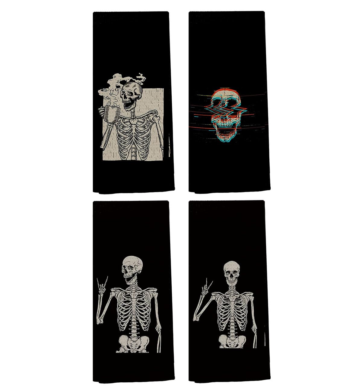 Spooky Halloween Kitchen Towels Set of 4 - Gothic Skull Design Hand & Dish Towels (16x24 Inch) - Perfect for Halloween Decor, Kitchen Decor, and Gothic Themed Parties