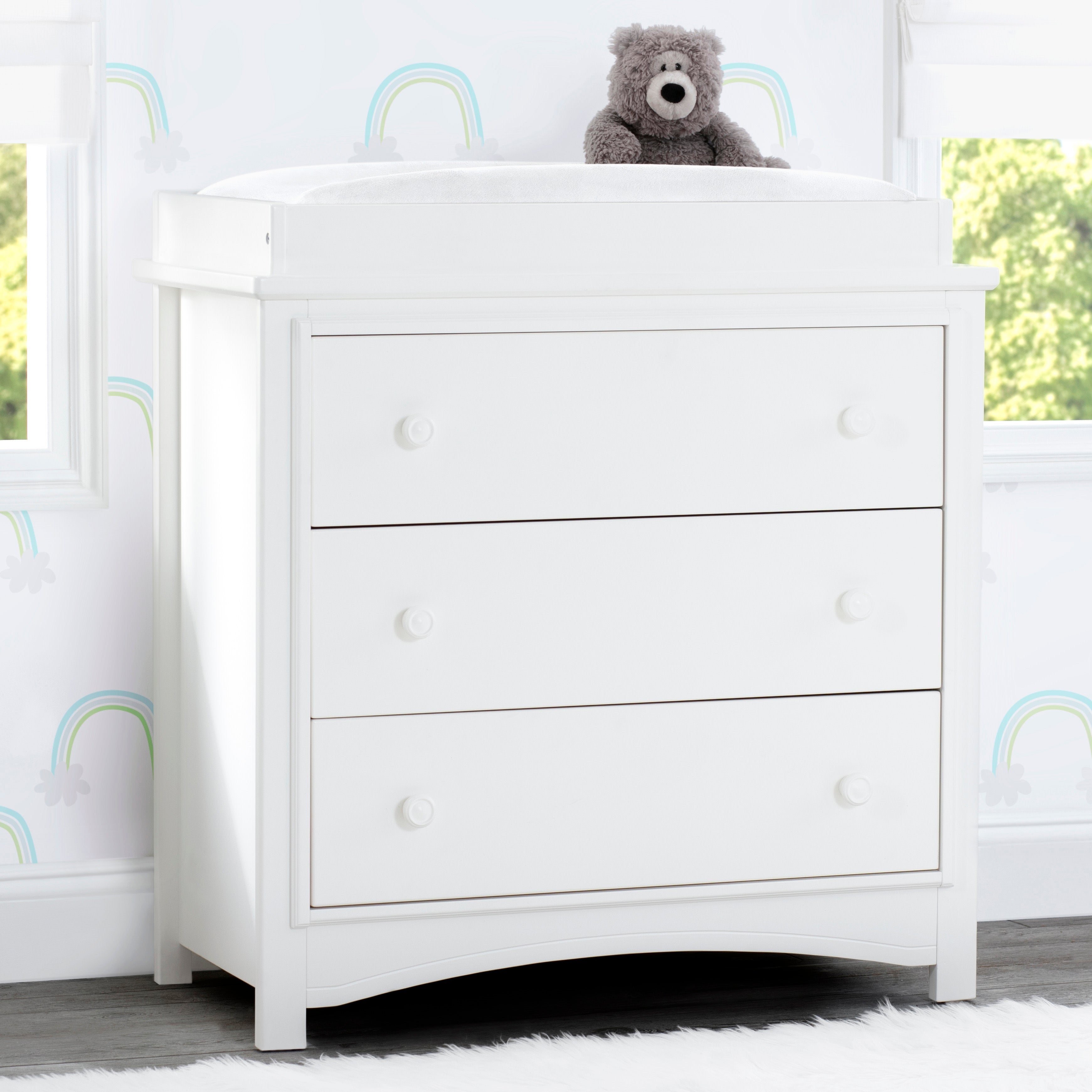 Perry 3 Drawer Baby Dresser with Changing Table Top & Secure Interlocking Drawers - Perfect Nursery Furniture for Diaper Changes & Baby Clothes Storage