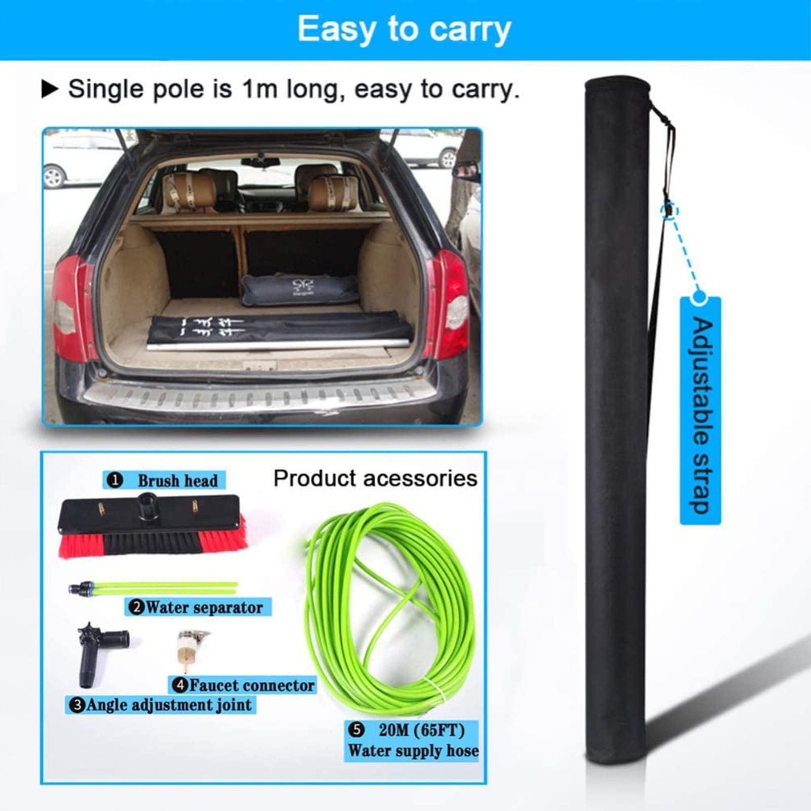 30ft Extendable Window Cleaning Pole with 50cm Brush Head - Telescopic Water Fed Brush for Conservatory Roof, Solar Panels & High Windows - Professional Window Cleaning Equipment for Home & Commercial Use (5M Length)