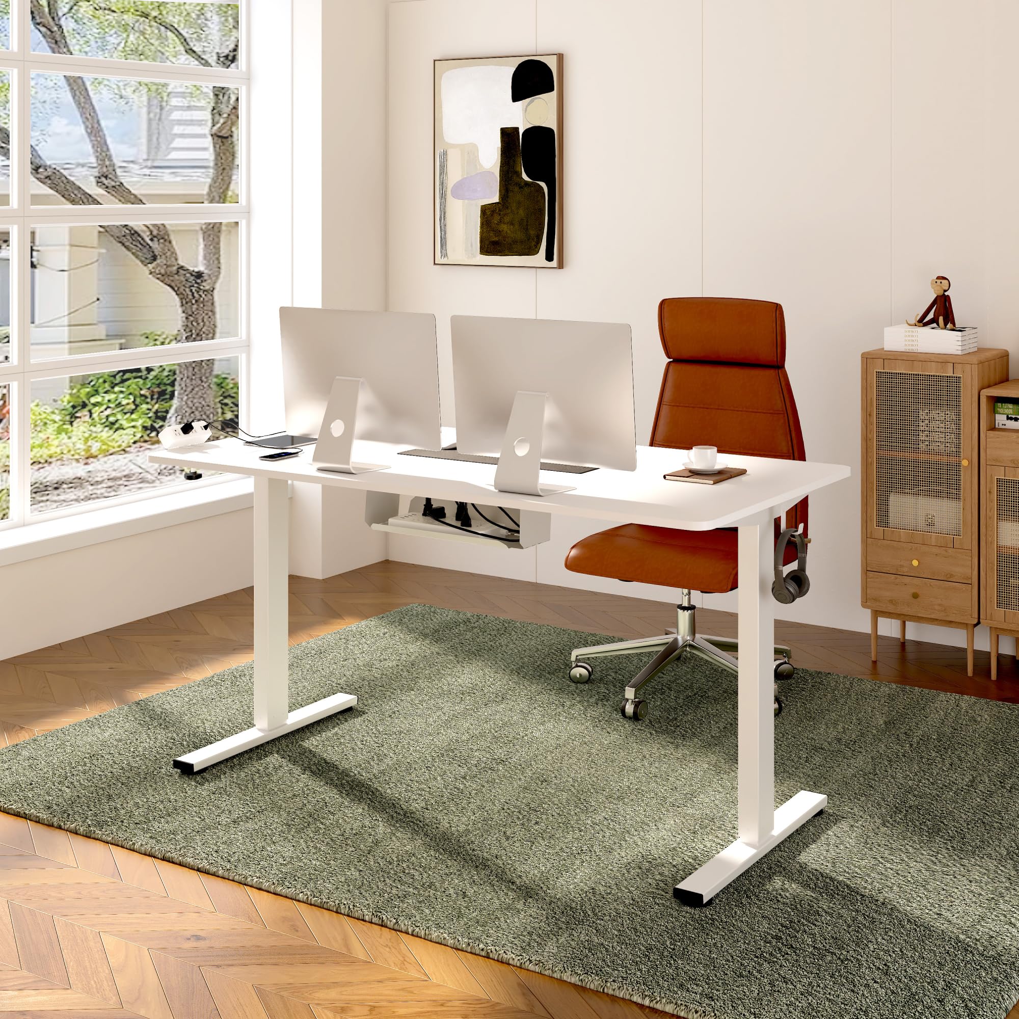 FLEXISPOT Electric Standing Desk Frame - Height Adjustable Sit Stand Desk Base for Home Office, White | Ergonomic Workspace Solution for Productivity & Comfort