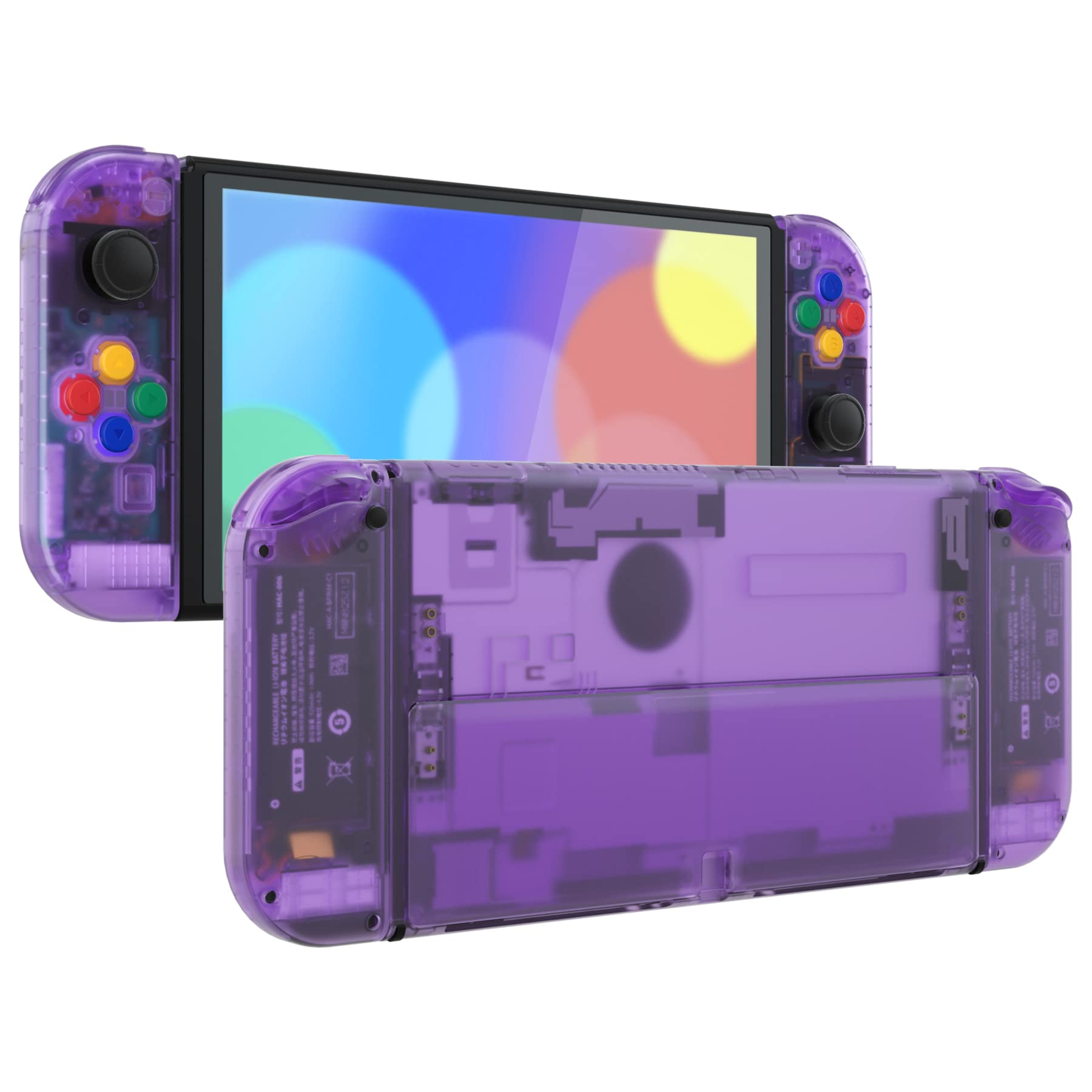 eXtremeRate DIY Full Set Shell for Nintendo Switch OLED - Replacement Console Back Plate & Kickstand, Custom Controller Housing with Full Set Buttons - Clear Atomic Purple | Perfect for Gaming Enthusiasts & DIY Modders