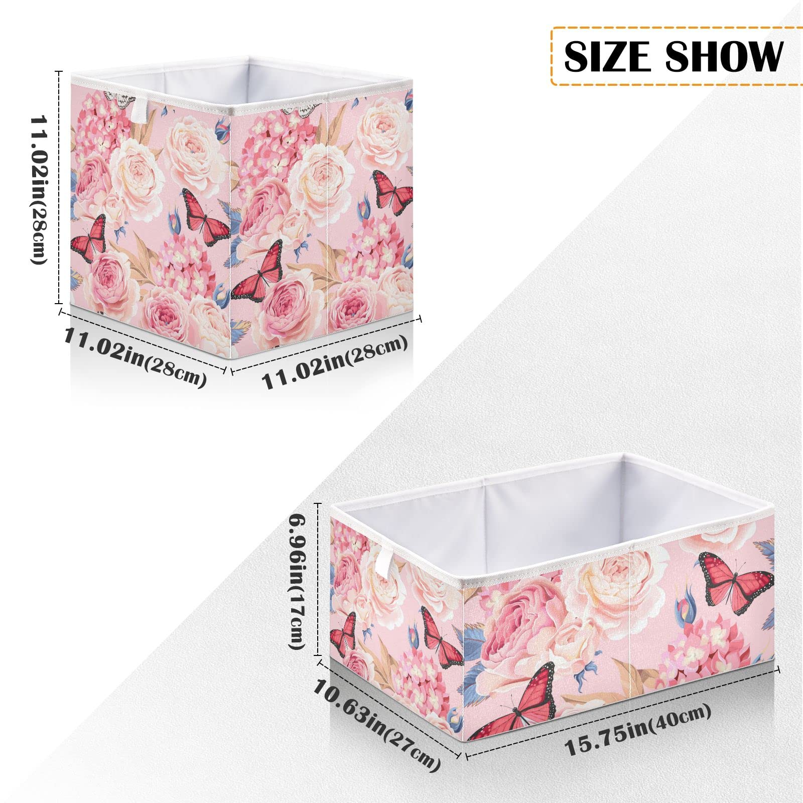 Kigai Collapsible Rose Floral Cube Storage Bin - 11 x 11 x 11 Inch Foldable Fabric Organizer Basket for Nursery Toys, Home Closet, Office & Bedroom Organization - Perfect for Kids Room Decor and Space Saving Storage Solutions