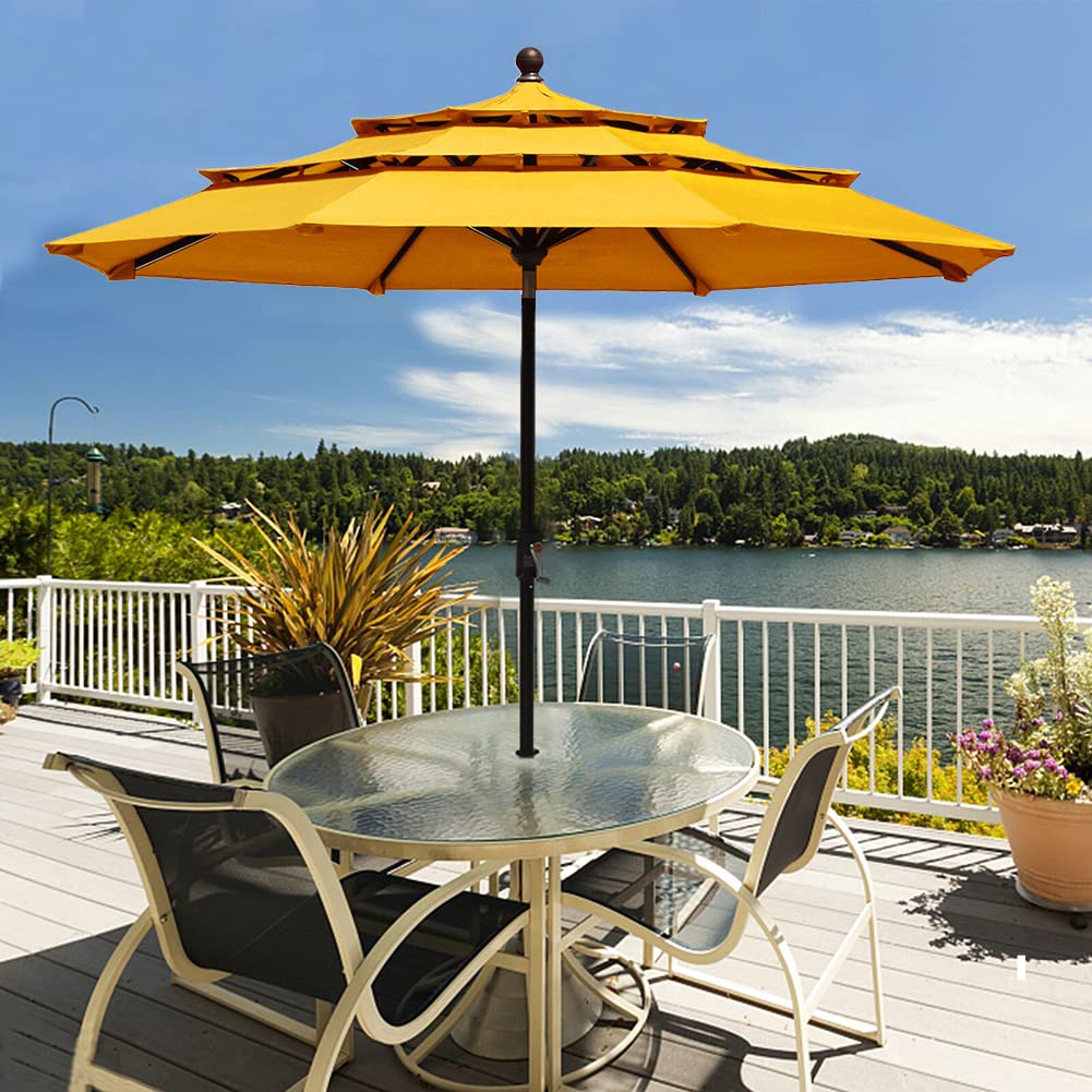 EliteShade 9FT 3-Tier Market Umbrella - 10-Year Fade-Resistant Outdoor Patio Umbrella with Ventilation, Sunflower Yellow - Perfect for Backyard, Poolside, Restaurant & Outdoor Dining Areas