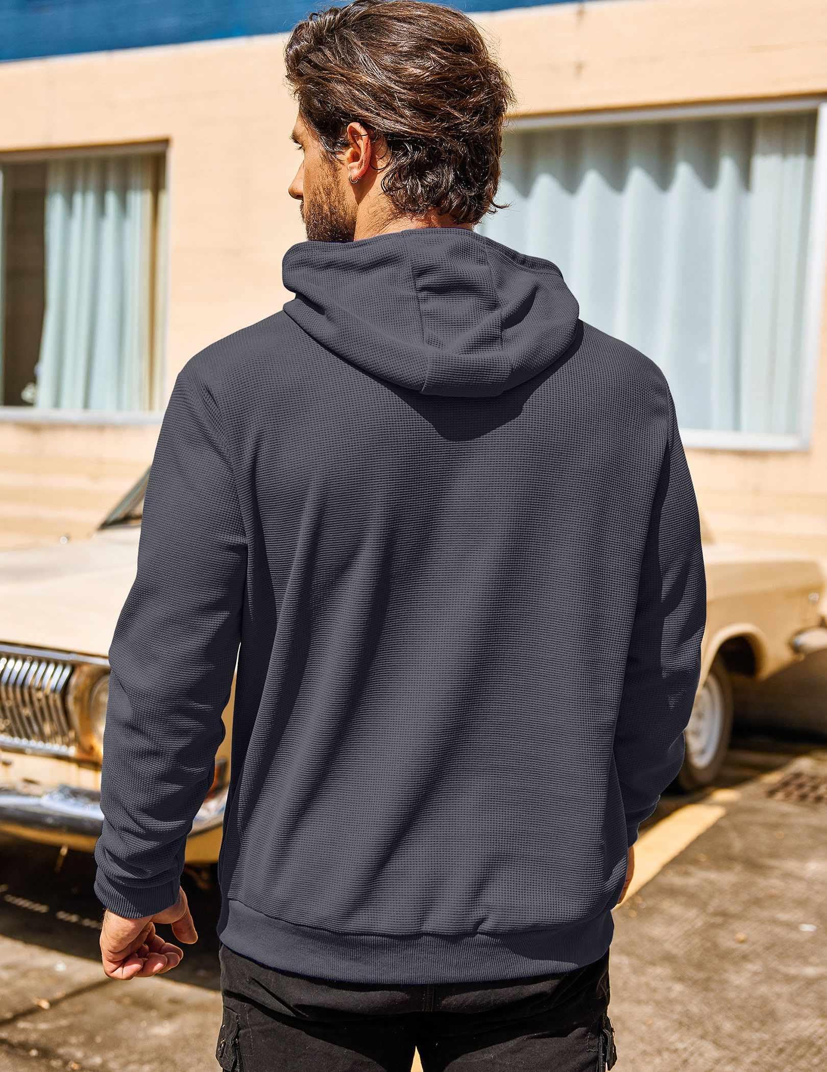 COOFANDY Men's Hooded Sweatshirt - Long Sleeve Waffle Knit Pullover Hoodie with Pocket | Casual Streetwear for Fall & Winter | Perfect for Outdoor Activities, Gym, and Everyday Wear