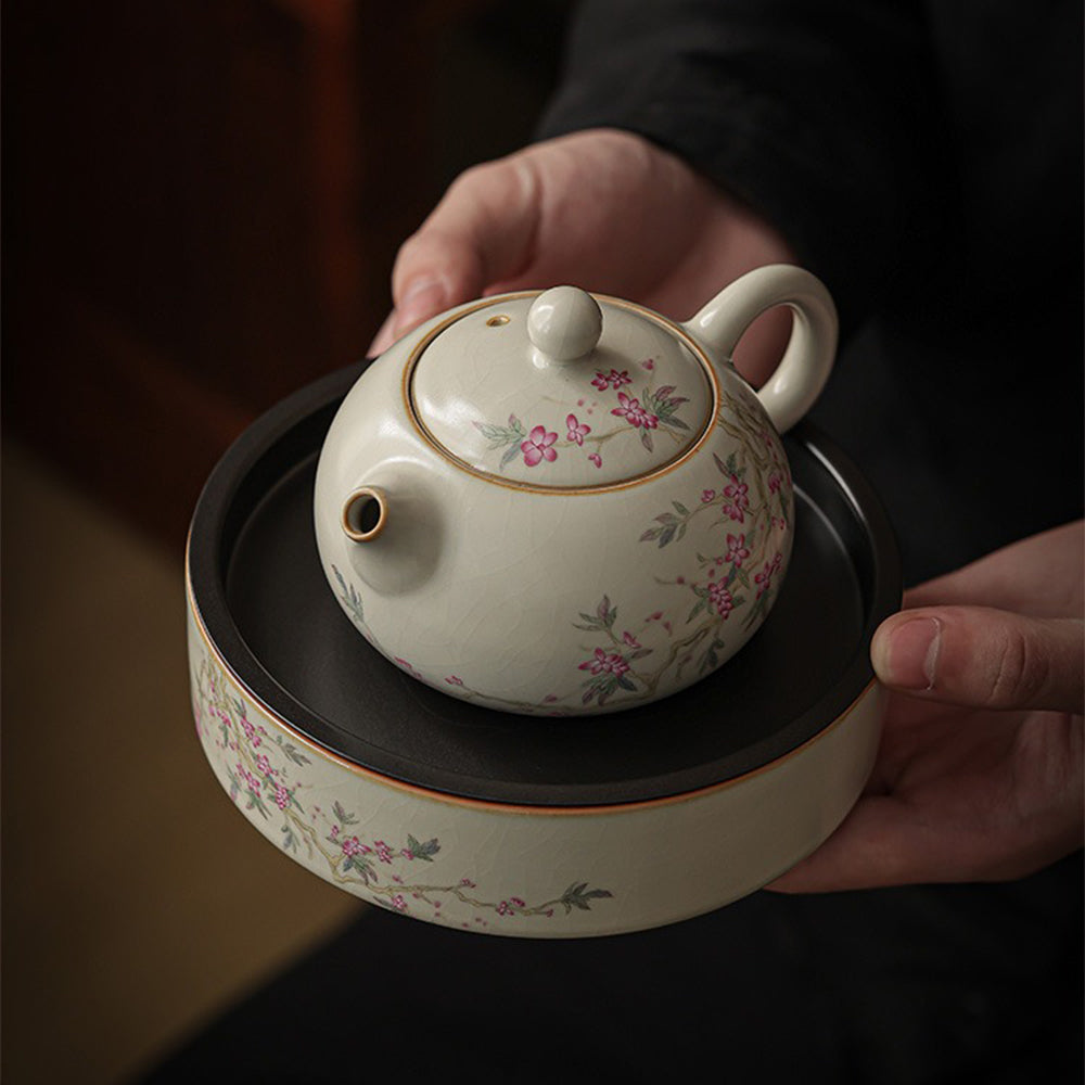 Exquisite Chinese Ruyao Peach Blossom Porcelain Tea Set - Handcrafted Ceramic Teapot & Cups - Perfect for Home Tea Ceremony, Gift & Zen Decor