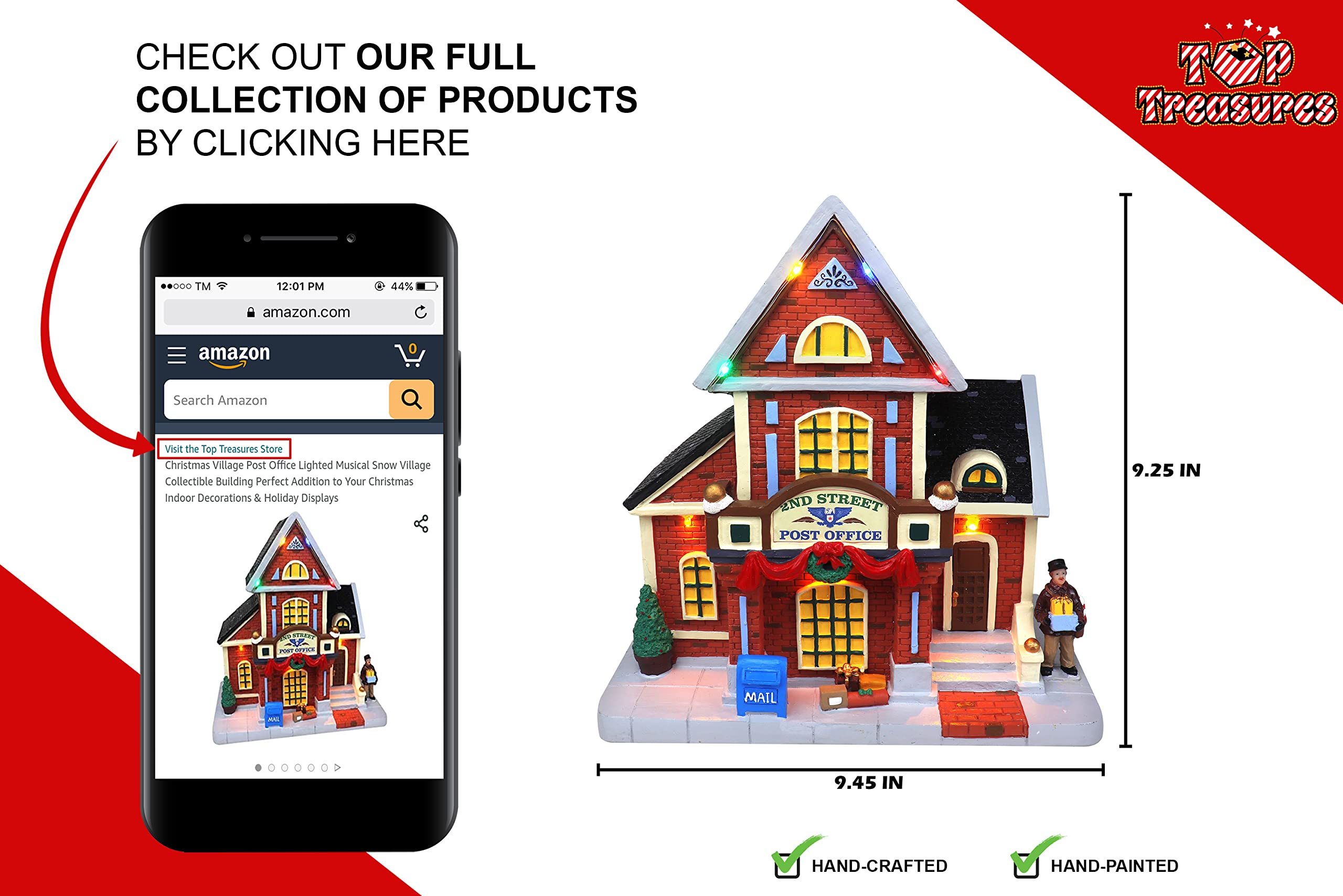 Christmas Village Post Office - Lighted Musical Snow Village Collectible Building for Holiday Decor - Handcrafted Christmas House with Snowy Scene - Perfect for Indoor Christmas Displays, Winter Village Collections & Gift Giving