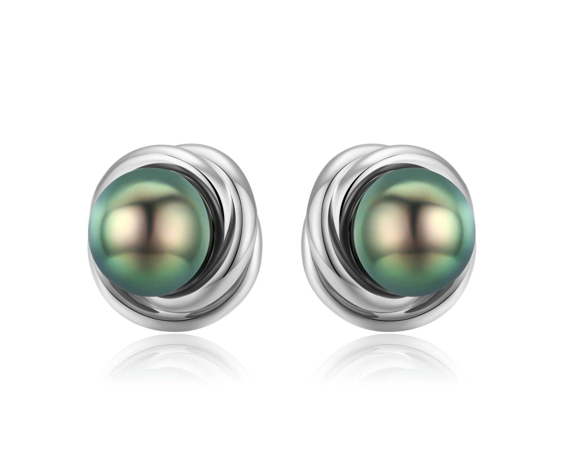 AAA Quality Genuine Tahitian Black Pearl Stud Earrings 8-9mm, 18K Gold Plated 925 Sterling Silver Love Knot Design - Perfect Birthday & Anniversary Jewelry Gifts for Women, Ideal for Weddings, Parties & Special Occasions