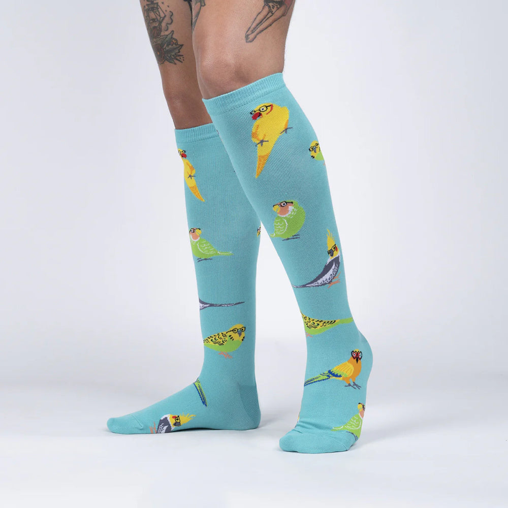 Pretty Birds Knee High Socks for Women - Fun & Comfortable Crew Length Socks - Perfect for Work, Casual Wear & Outfits