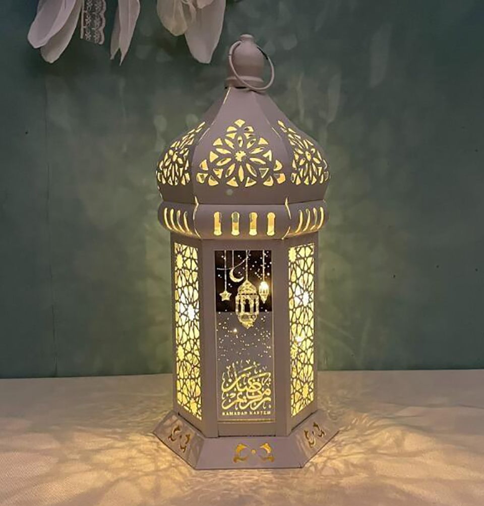 Ramadan Mubarak Decorative Star Lantern - 12 Inch White Islamic Holiday Decor for Home, Mosque & Party Celebrations | Eid & Ramadan Festival Lighting