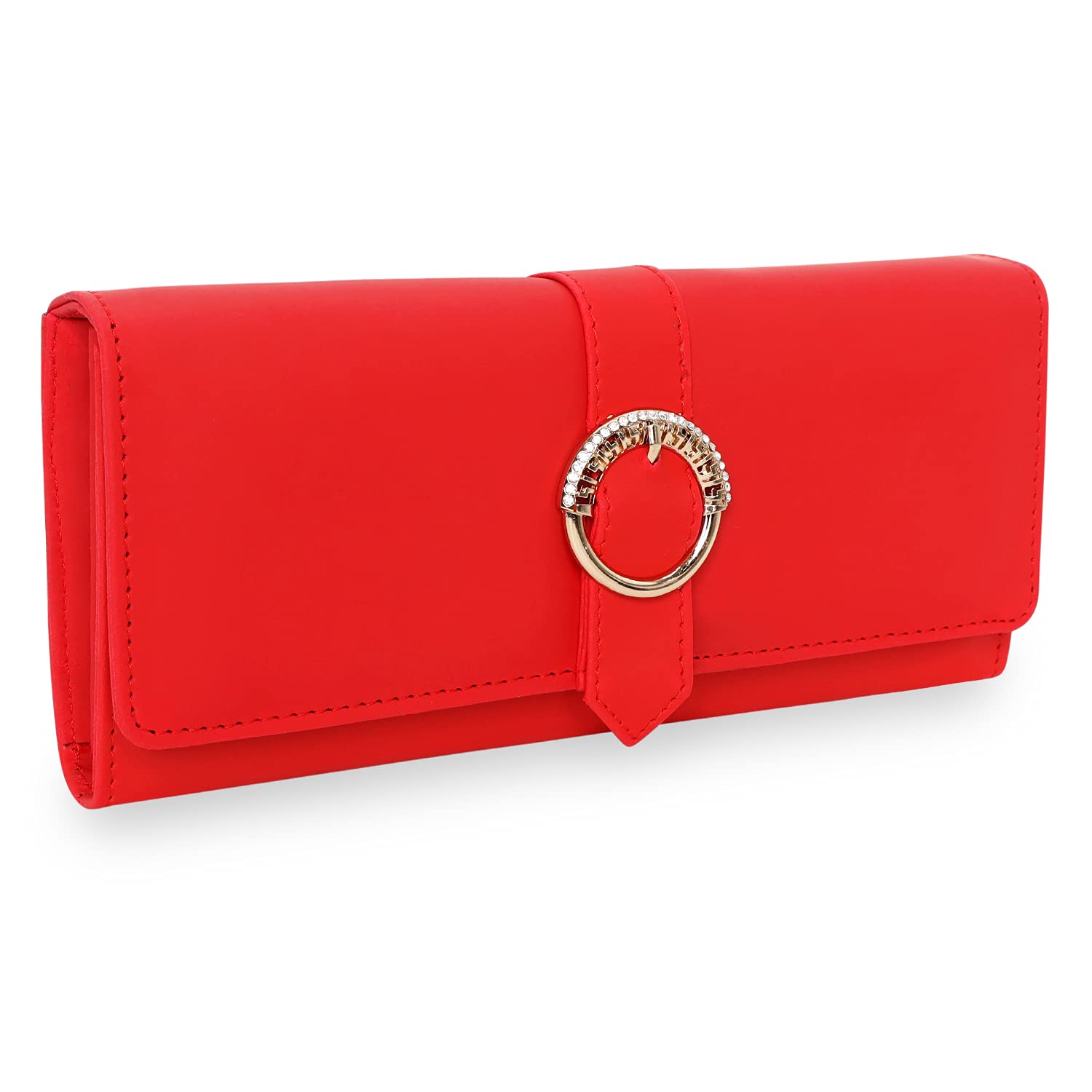WROOTED Women's Stylish Red Faux Leather Clutch Purse - Trendy Handbag Wallet for Daily Use | Perfect for Parties, Work & Evening Events