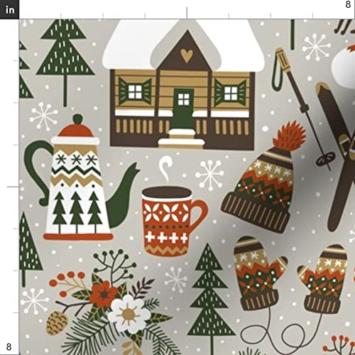 Premium Spoonflower Minky Fabric - Soft Light Gray Deer & Fox Woodland Winter Snow Christmas Print by The Yard - Perfect for Sewing Baby Blankets, Quilt Backing, Plush Toys & Holiday Decorations