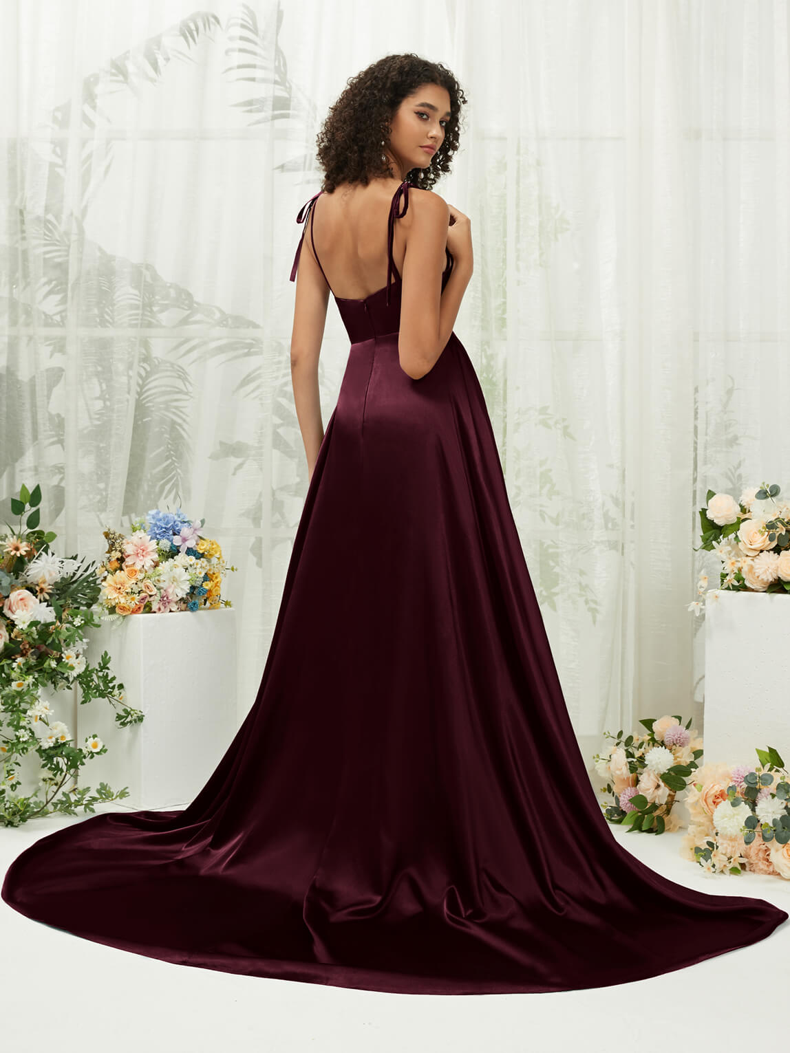 Elegant Cabernet Satin Sweetheart Neckline Adjustable Straps Formal Evening Gown with Hidden Pocket - Perfect for Prom, Wedding Guest, and Black Tie Events