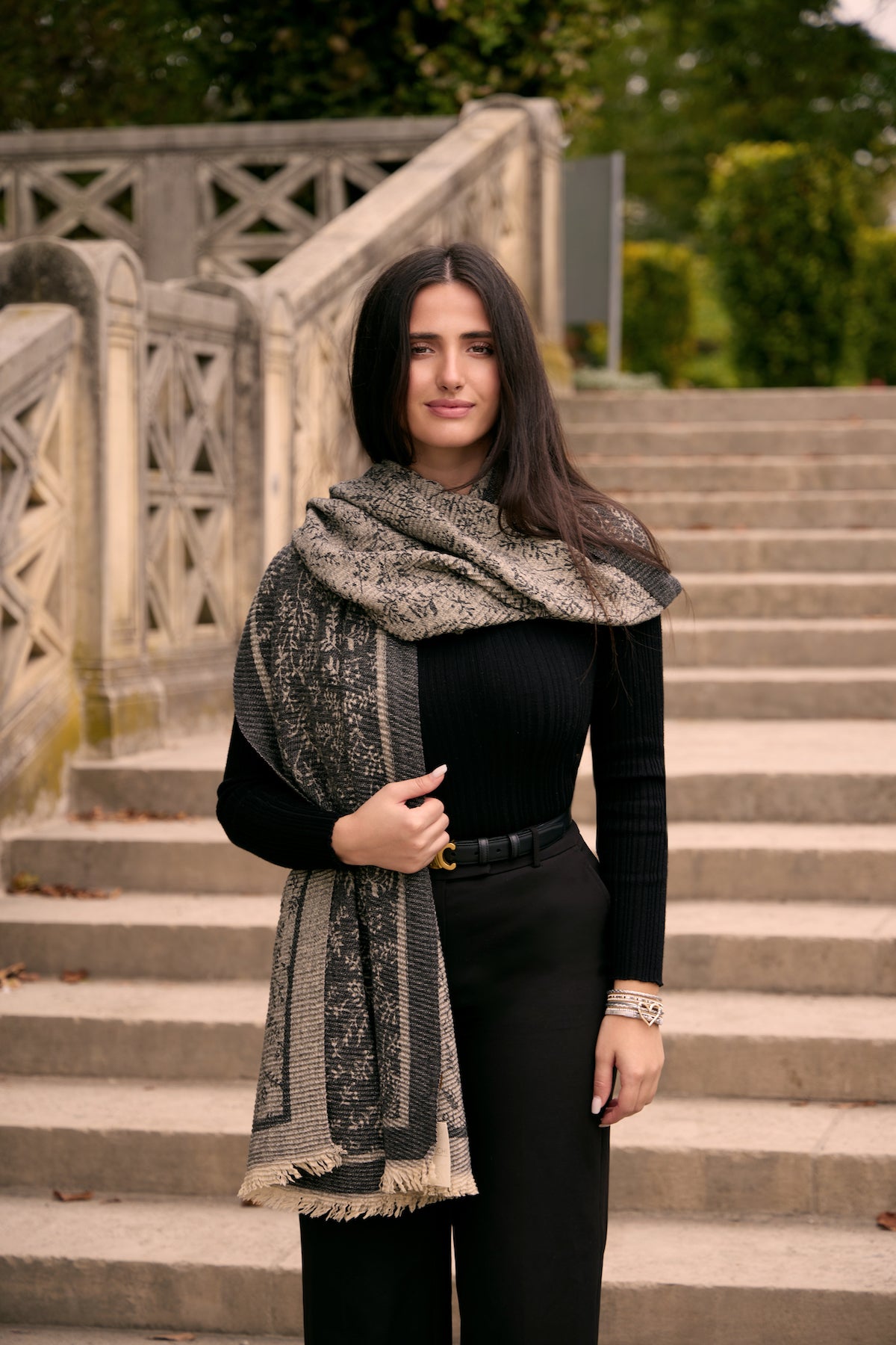 Floral Crinkle Reversible Winter Scarf - Soft & Warm Fashion Accessory for Women - Perfect for Cold Weather, Office Wear & Holiday Outfits