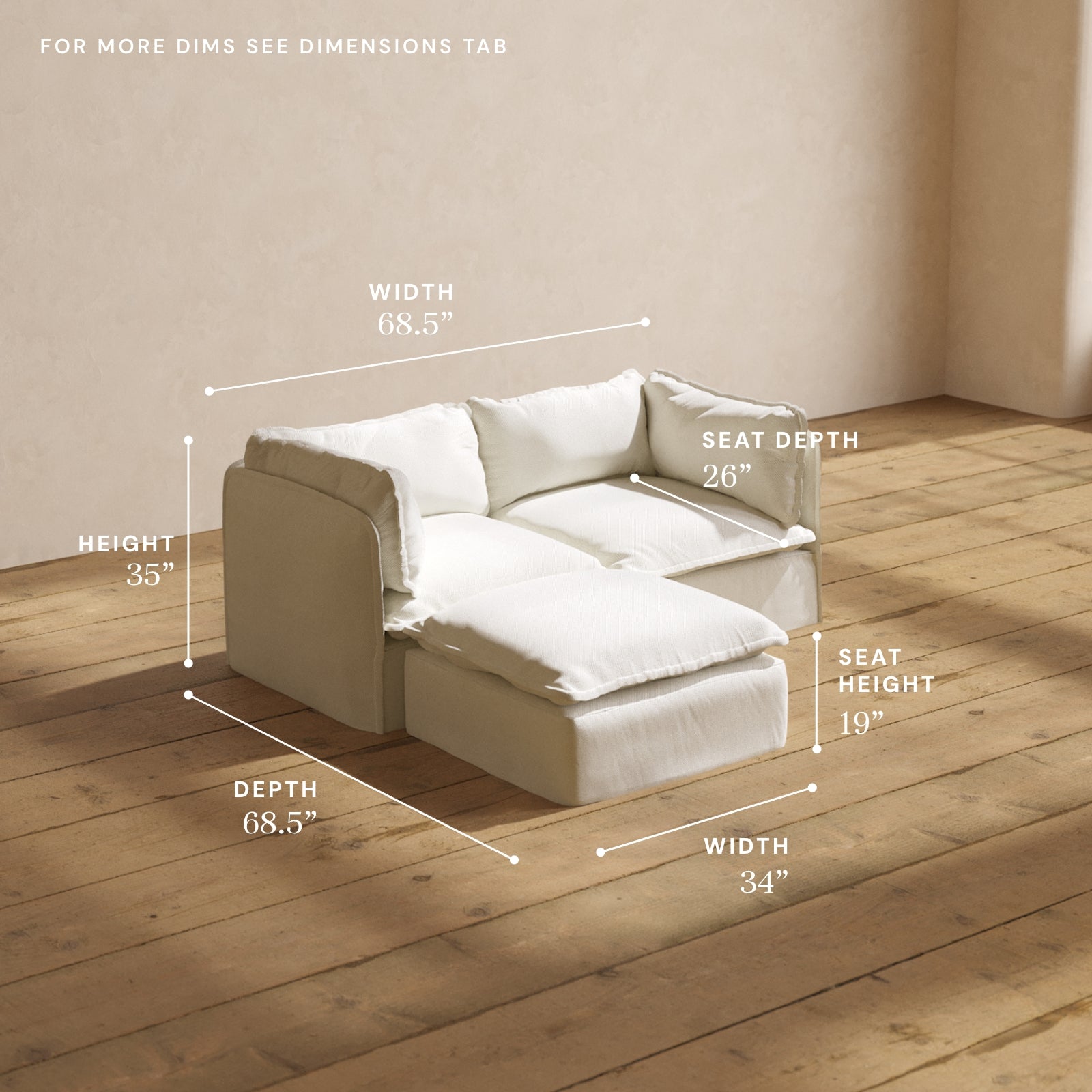 Premium Modular Performance 2-Seater Sectional Sofa in Eggshell White | Luxe Fabric Blend | Perfect for Living Rooms, Home Theaters & Small Spaces