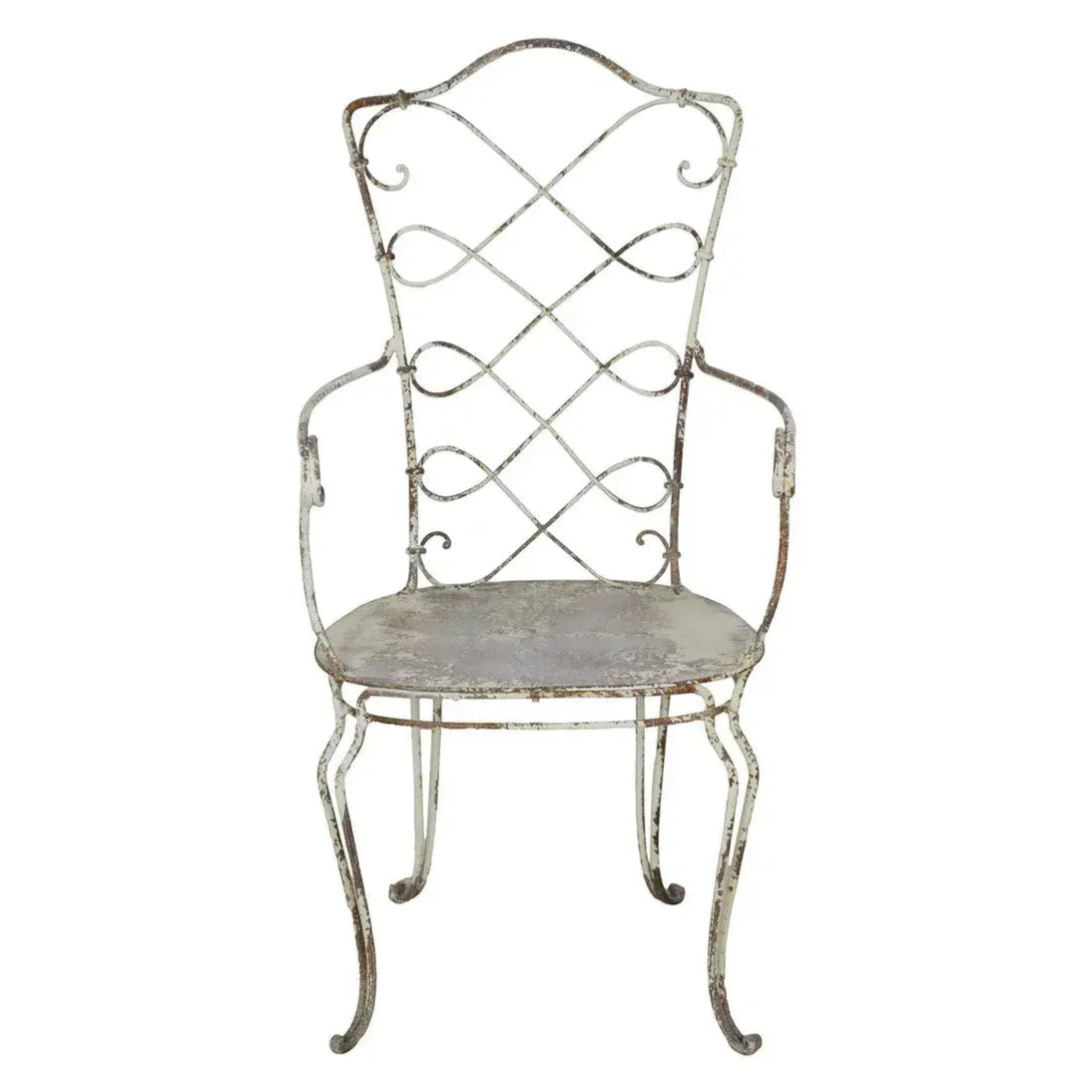Antique White Charlotte Iron Chair - Vintage Style Metal Dining Chair for Kitchen, Patio, and Garden Decor