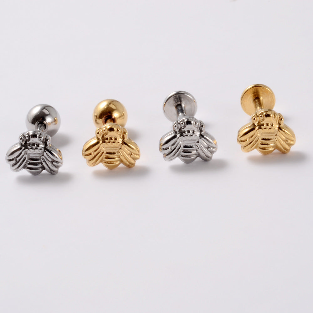 20G Cartilage Labret Back Stud Bee Nose Clicker Septum Ring - Stainless Steel Body Jewelry for Piercing | Perfect for Nose, Ear, Septum & Lip Piercings | HSPJ682