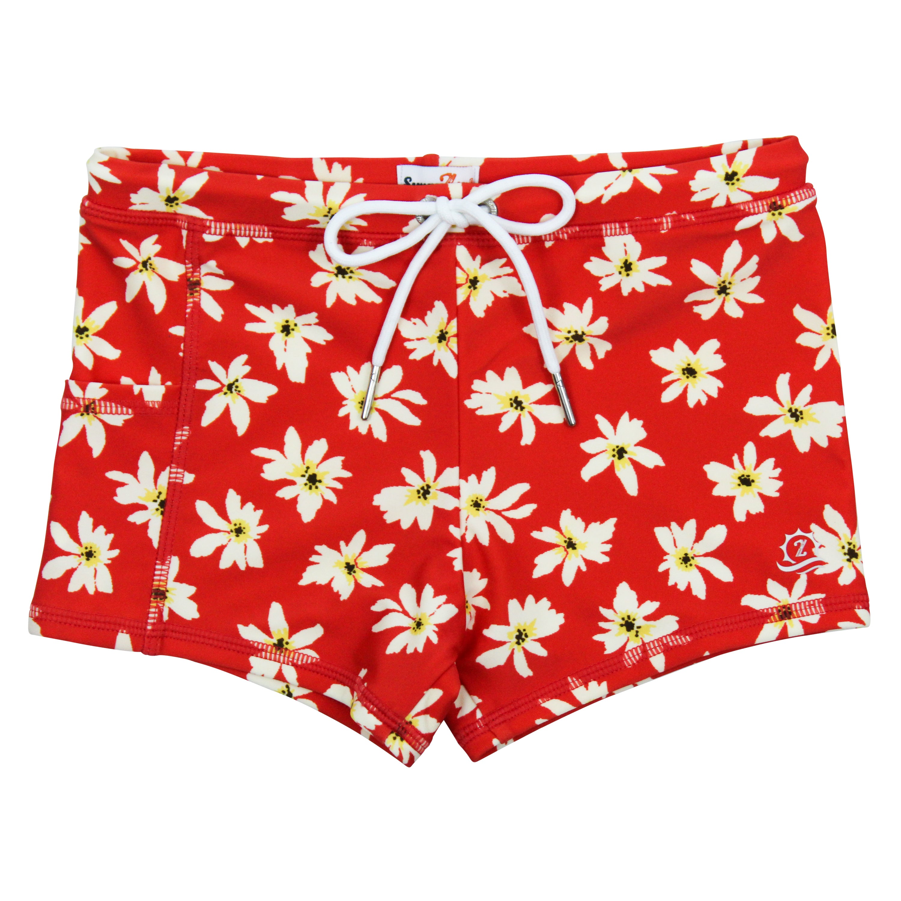 Kids Euro Swim Shorties with Daisy Print - Quick Dry Boys & Girls Swim Trunks for Beach, Pool & Summer Water Activities