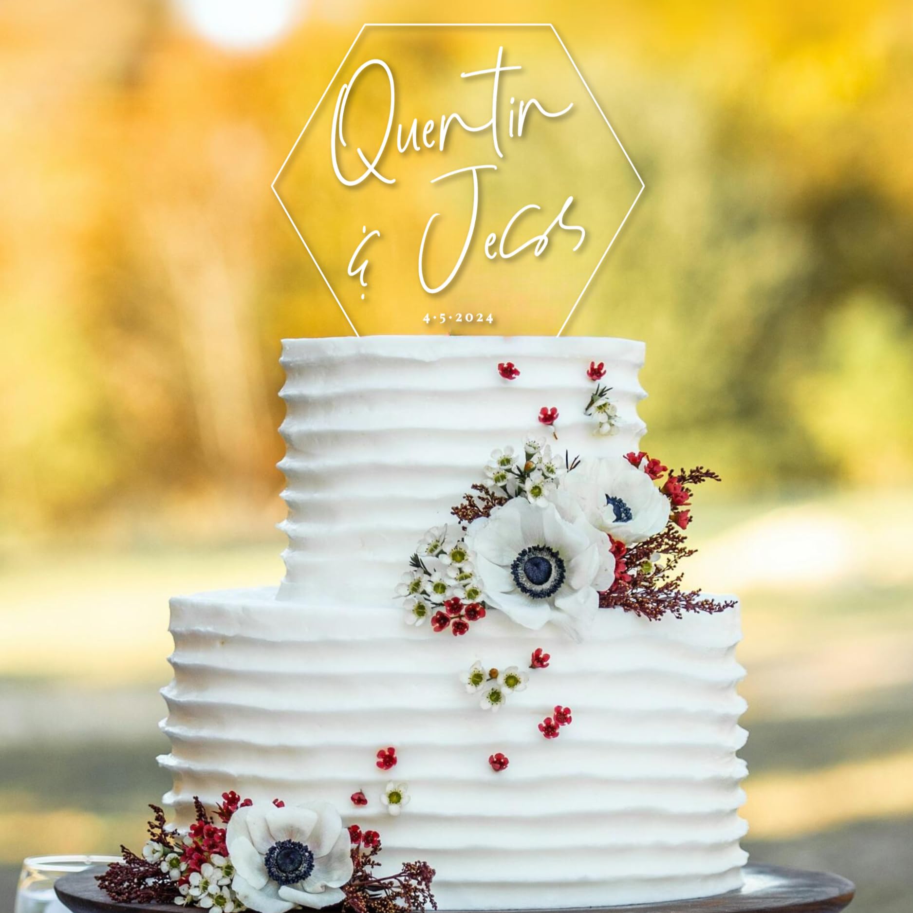 Custom Hexagonal Acrylic Wedding Cake Topper with Names - Personalized Lioness Design for Wedding Cakes, Anniversary & Special Celebrations