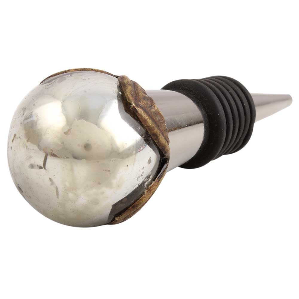 Premium Glass Wine Stopper with Mercury Seal - Round Indian Shelf Style Cork for Wine Bottles (Silver, 1 Pack) - Perfect for Home Bars, Wine Cellars & Gift Giving