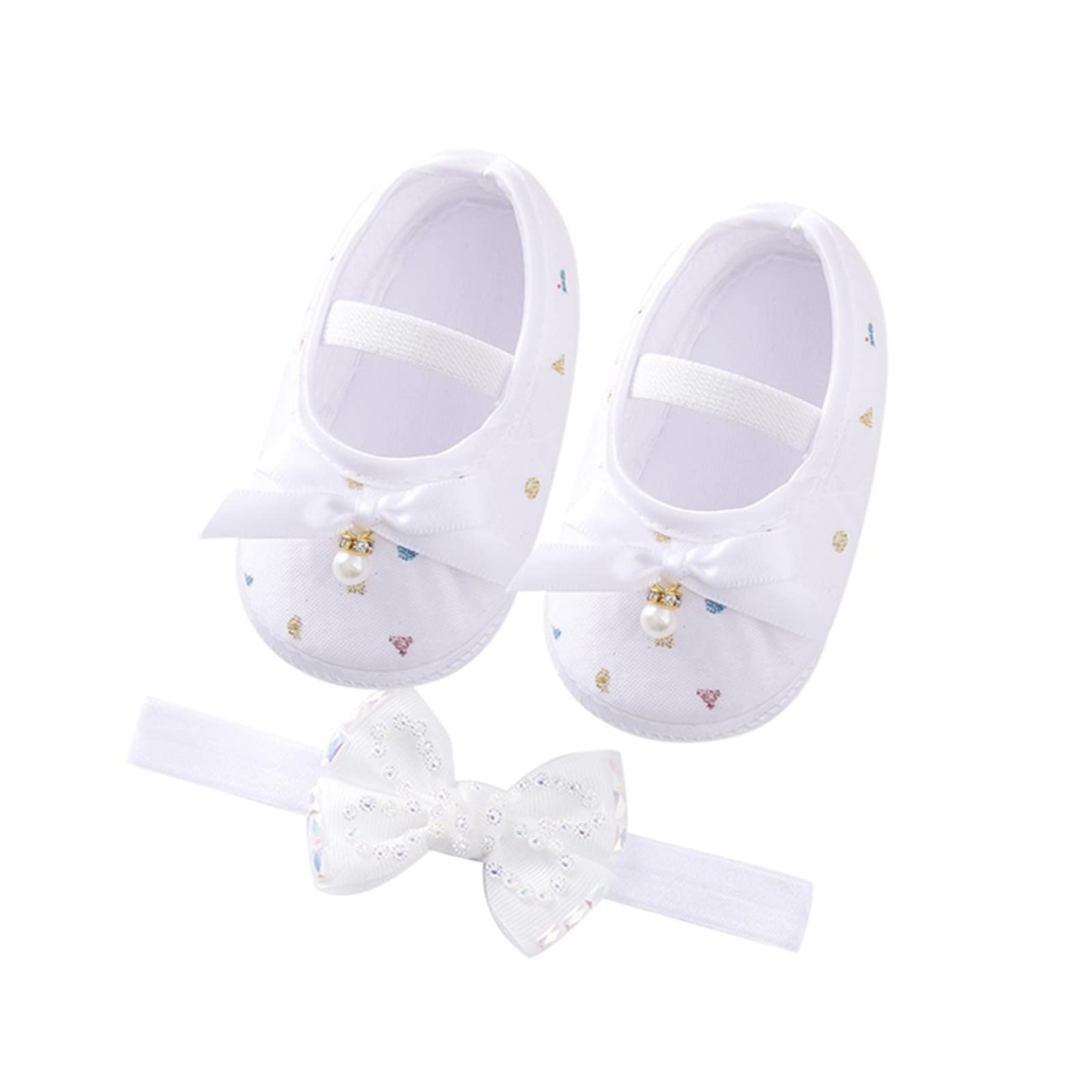 Gaoqi Soft Sole Baby Shoes for Toddlers - Cute Bow Princess Shoes with Pearl Accents & Headband Set | Perfect for First Walkers, Parties & Special Occasions