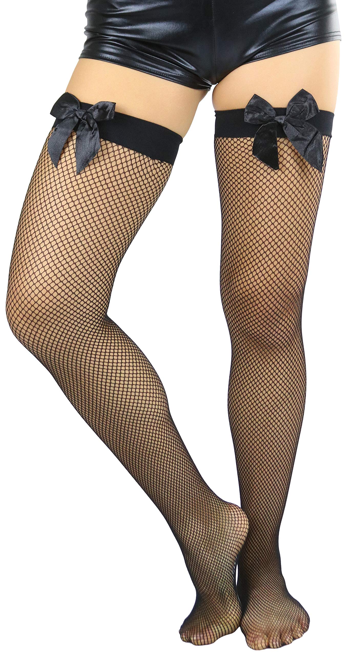 ToBeInStyle Women's Fishnet Thigh High Stockings with Satin Bow - Sexy Fashion Hosiery for Parties, Cosplay & Date Nights