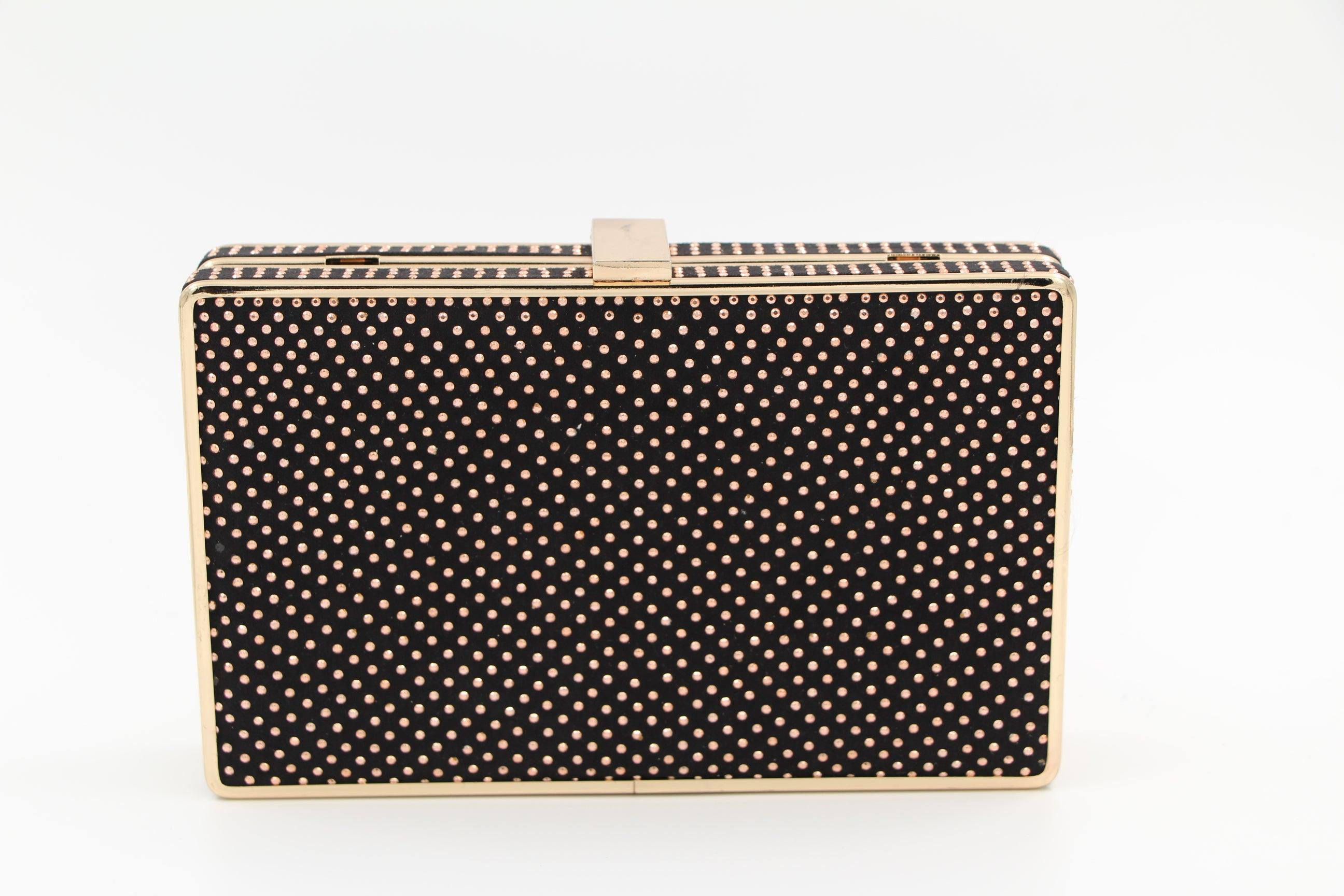 PEPE MOLL Black Suede Rhinestone Box Clutch - Elegant Evening Bag for Parties, Weddings & Special Occasions