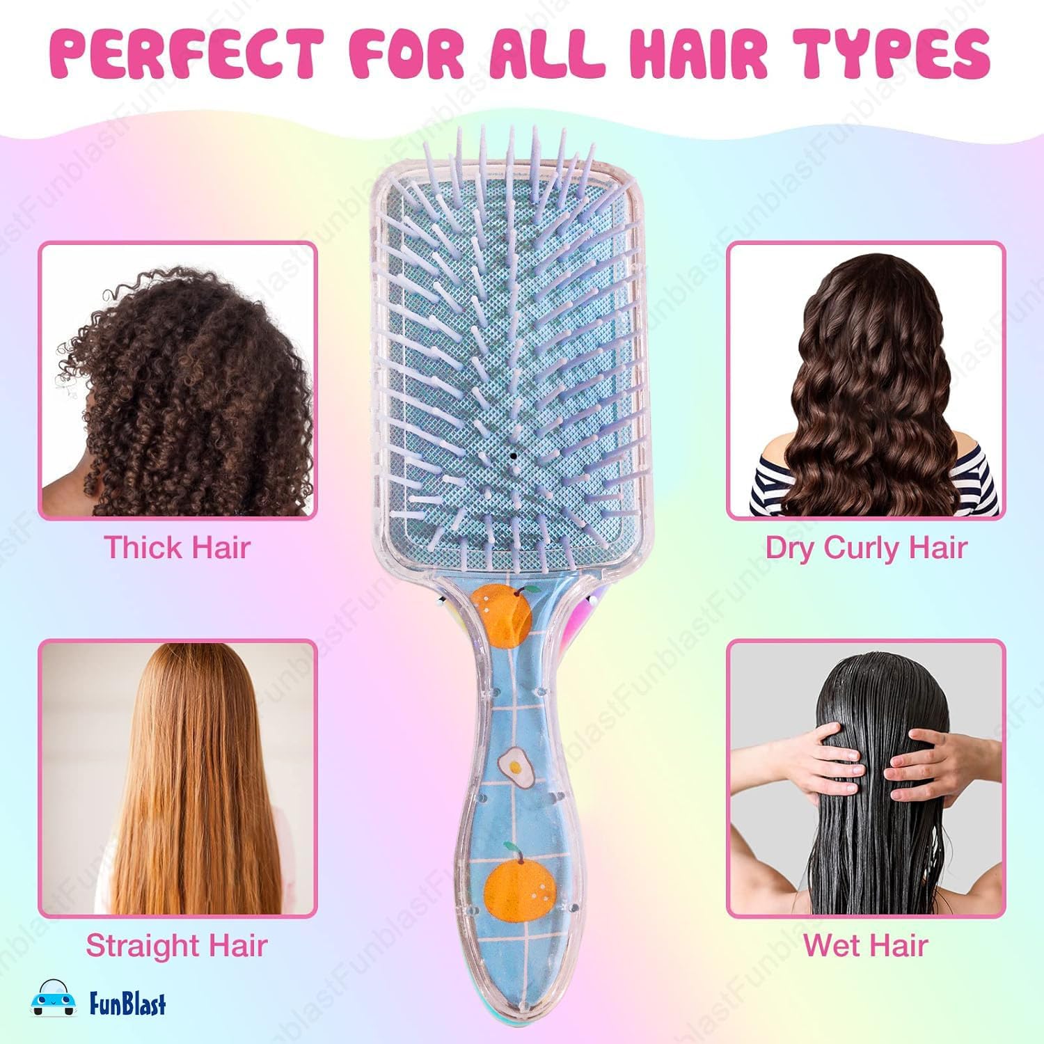 FunBlast Glitter Hair Brush Comb for Girls & Women - Kids Hair Care Set for Styling & Detangling