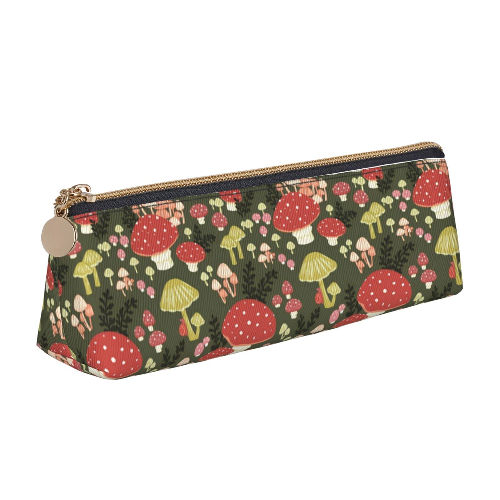 Mushroom Pattern Leather Pencil Case with Zipper - Stylish Pen & Makeup Pouch for School, Office, Work or Travel - Perfect Stationery Organizer for Students & Professionals