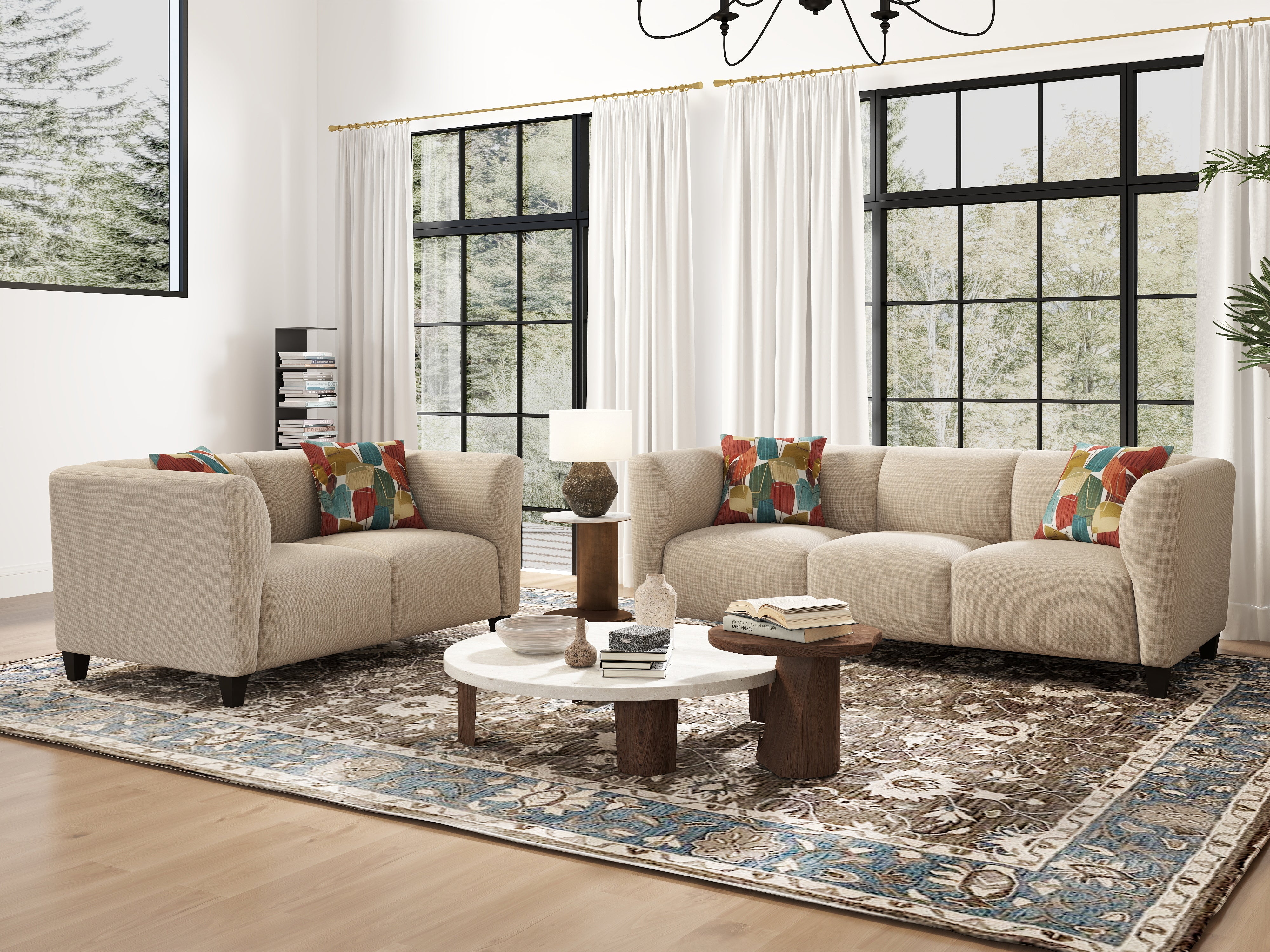 Roundhill Furniture Della Upholstered Sofa and Loveseat Set - Modern Living Room Furniture for Small Spaces | Perfect for Apartments, Condos & Cozy Homes