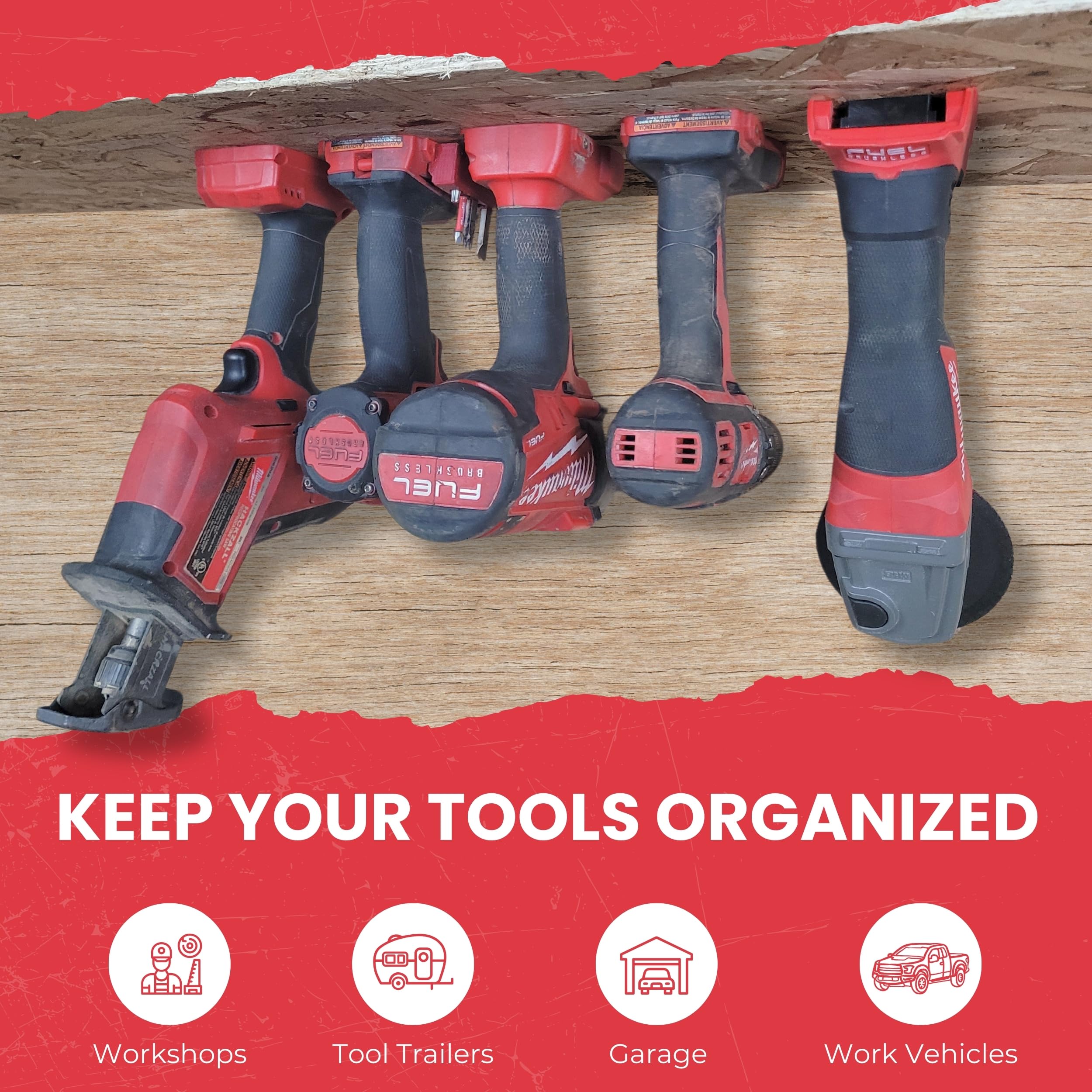 Milwaukee M18 Power Tool Holder & Garage Storage System - Wall Mount Organizer with Mounting Plate for M18 Tools (Black, 10-Pack) - Perfect for Workshop, Garage, and DIY Projects