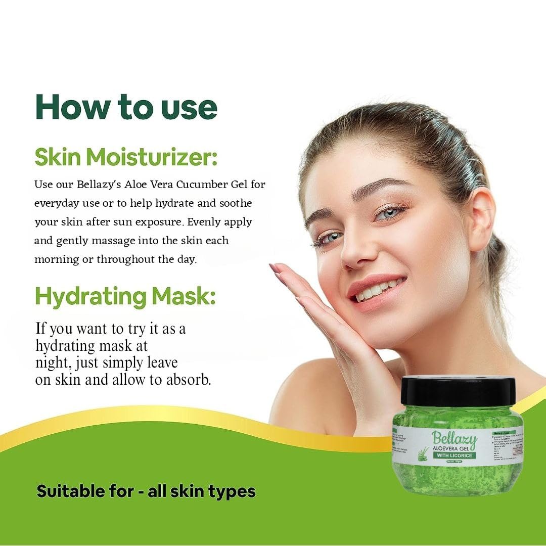 Bellazy Pure Aloe Vera Gel for Face & Hair - Hydrating, Moisturizing & Soothing Skin Care | Multipurpose Beauty Gel for Sunburn Relief, After Shave, Hair Mask & Daily Moisturizer