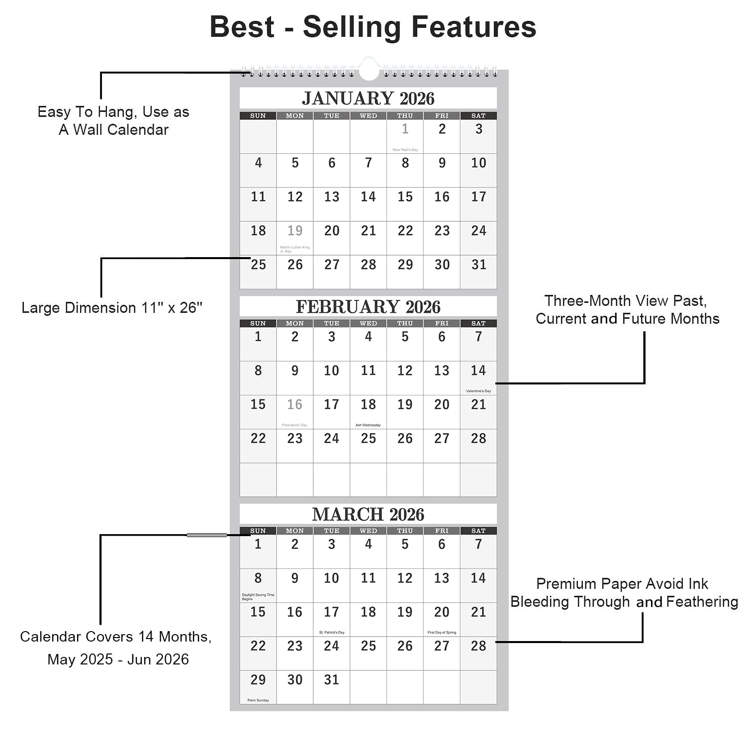 2025-2026 Large 3-Month Wall Calendar | Apr 2025 - Jul 2026 Vertical Planner | 11