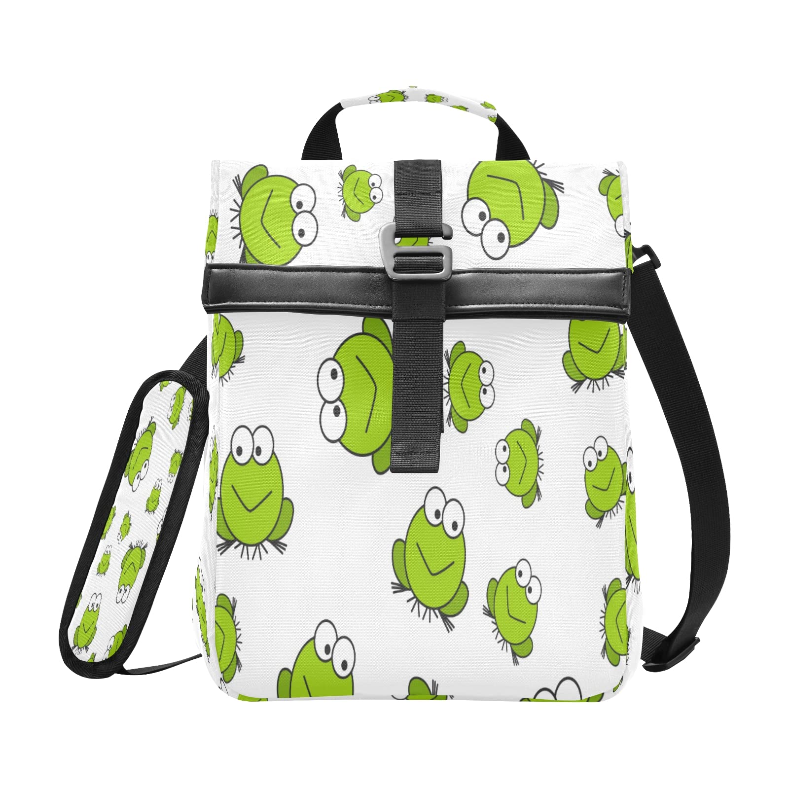 Blueangle Insulated Lunch Bag with Frogs Print - Detachable Shoulder Strap & Carry Handle, Roll-top Cooler Tote for School, Work & Picnics - Leakproof Lunch Box for Men & Women