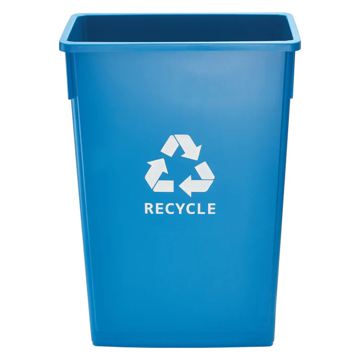 Winco 23 Gallon Slim Recycling Bin - Blue | Space-Saving Trash Can for Kitchen, Office, or Bathroom Waste Disposal
