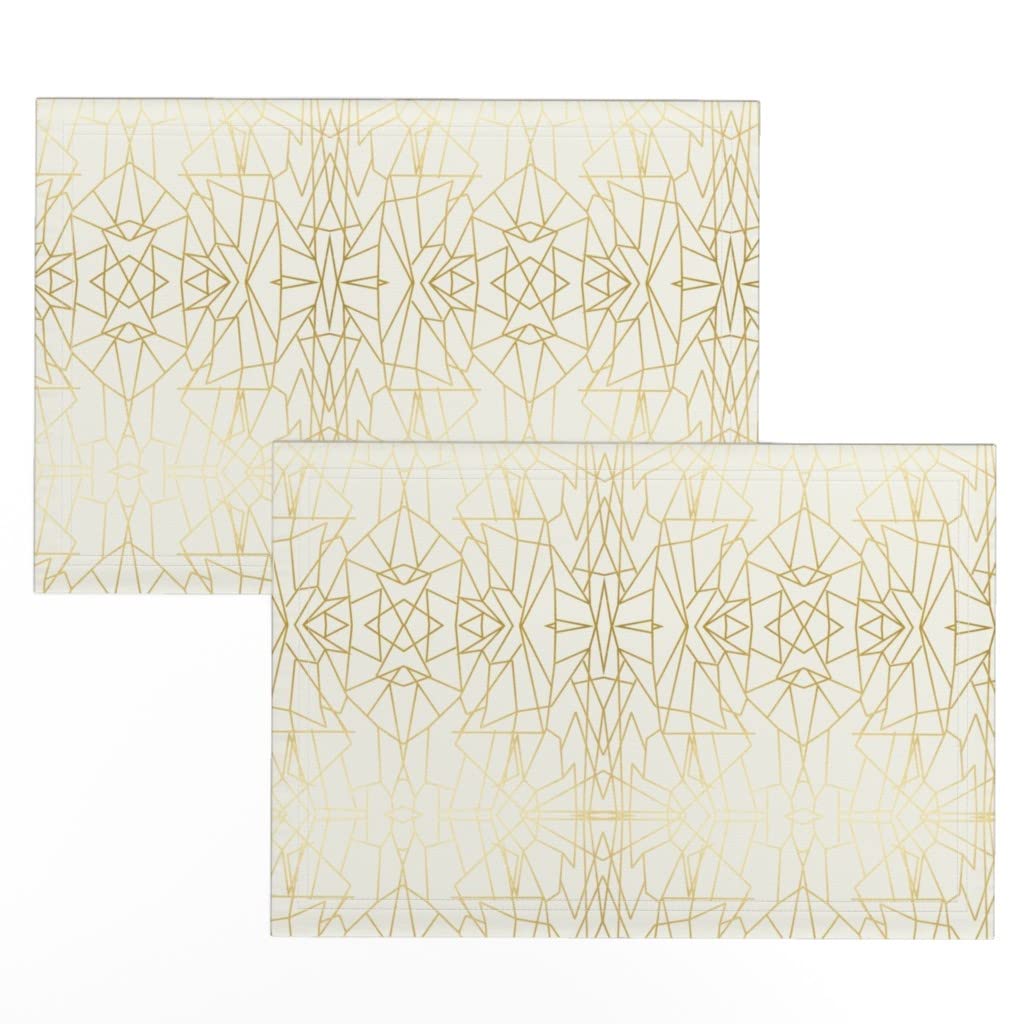 Linen Cotton Canvas Placemats Set of 2 - Geometric Gold Cream Ivory Lines Print Table Mats for Dining, Kitchen Decor, and Party Settings | Washable & Durable by Spoonflower