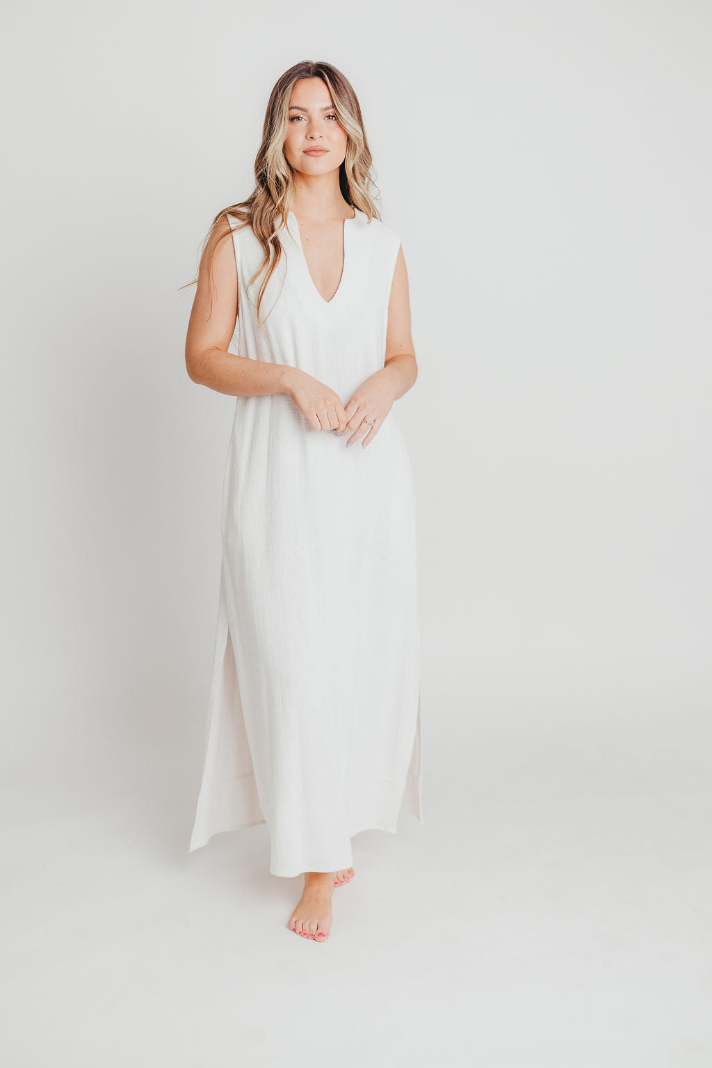 How Sweet It Is Sleeveless Linen Blend Maxi Dress in Ivory - Bump Friendly Maternity Wear for Summer Beach Vacations & Outdoor Weddings