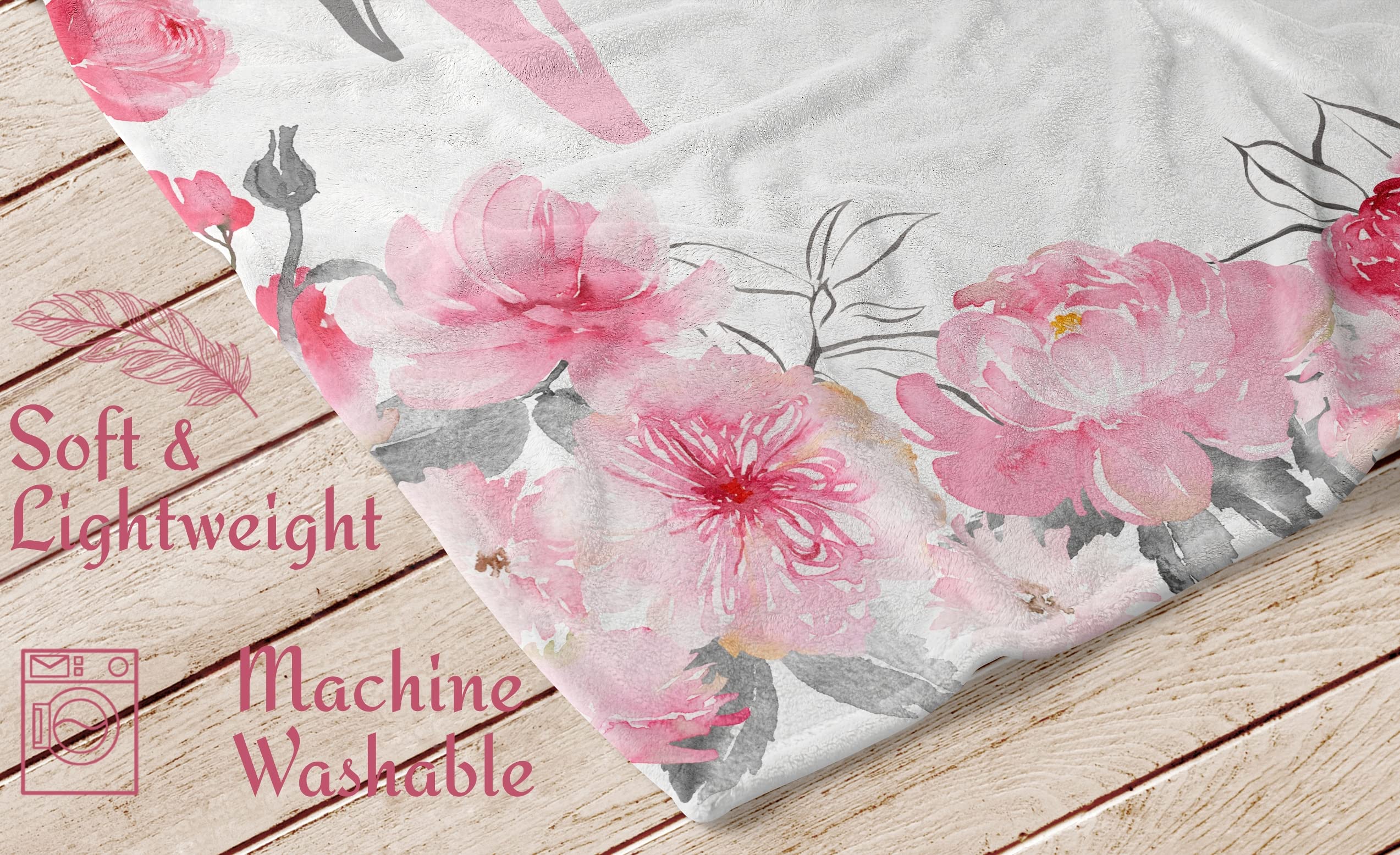 Custom Personalized Baby Blankets for Girls with Name - Pink & Gray Floral Monogram Blanket - Unique Baby Shower Gift for Newborn Girls | Nursery Decor, Christening Present, First Birthday Keepsake