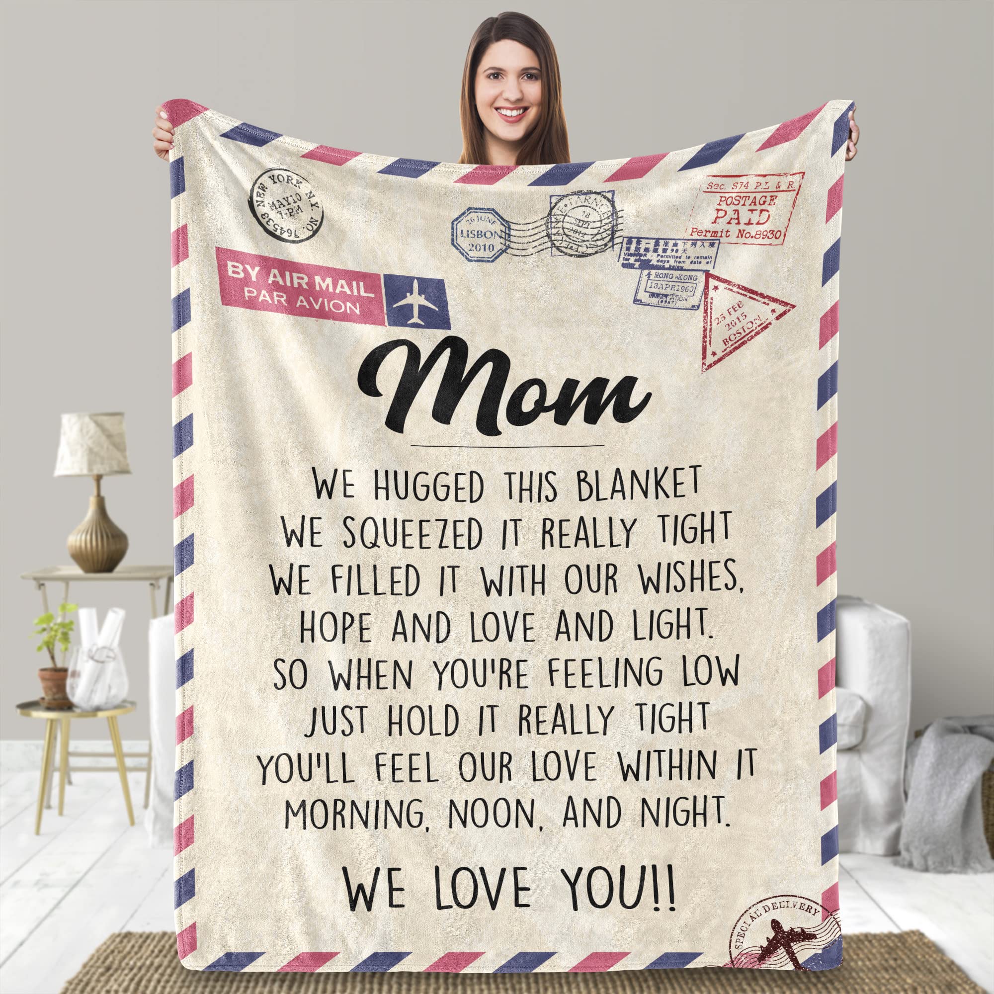UFOORO Soft Airmail Throw Blanket - Perfect Mother's Day, Birthday & Christmas Gift from Daughter or Son | Cozy Flannel Blanket for Mom with Heartwarming Design | Ideal for Couch, Bed & Travel