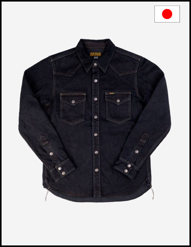 Iron Heart IHSH 293 OD 18oz Vintage Selvedge Denim CPO Shirt - Indigo Overdyed Black | Heavyweight Workwear Shirt for Men | Perfect for Casual Wear, Motorcycle Riding & Outdoor Activities