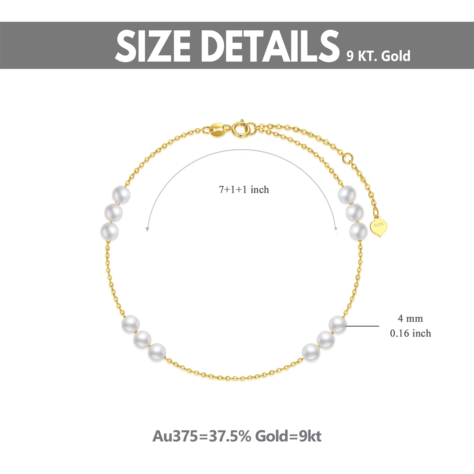 14K Solid Gold Pearl Bracelet for Women - Elegant Dainty Gold Pearl Beads Jewelry Gift for Her, Mom, Wife (6.5-8.1 Inch Adjustable) | Anniversary, Birthday, Wedding, Mother's Day Present | Perfect for Formal Events, Date Nights & Special Occasions