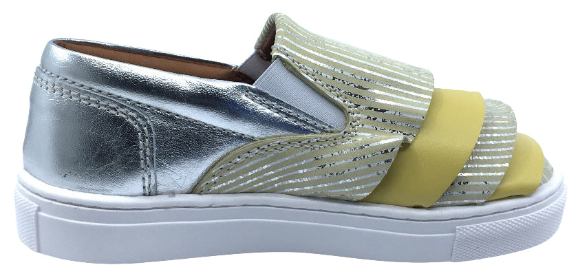 Atlanta Moccasin Girls' Slip-On Sneakers - Yellow, Gold & Silver Colors | Comfortable Step-In Shoes for School, Play & Everyday Wear