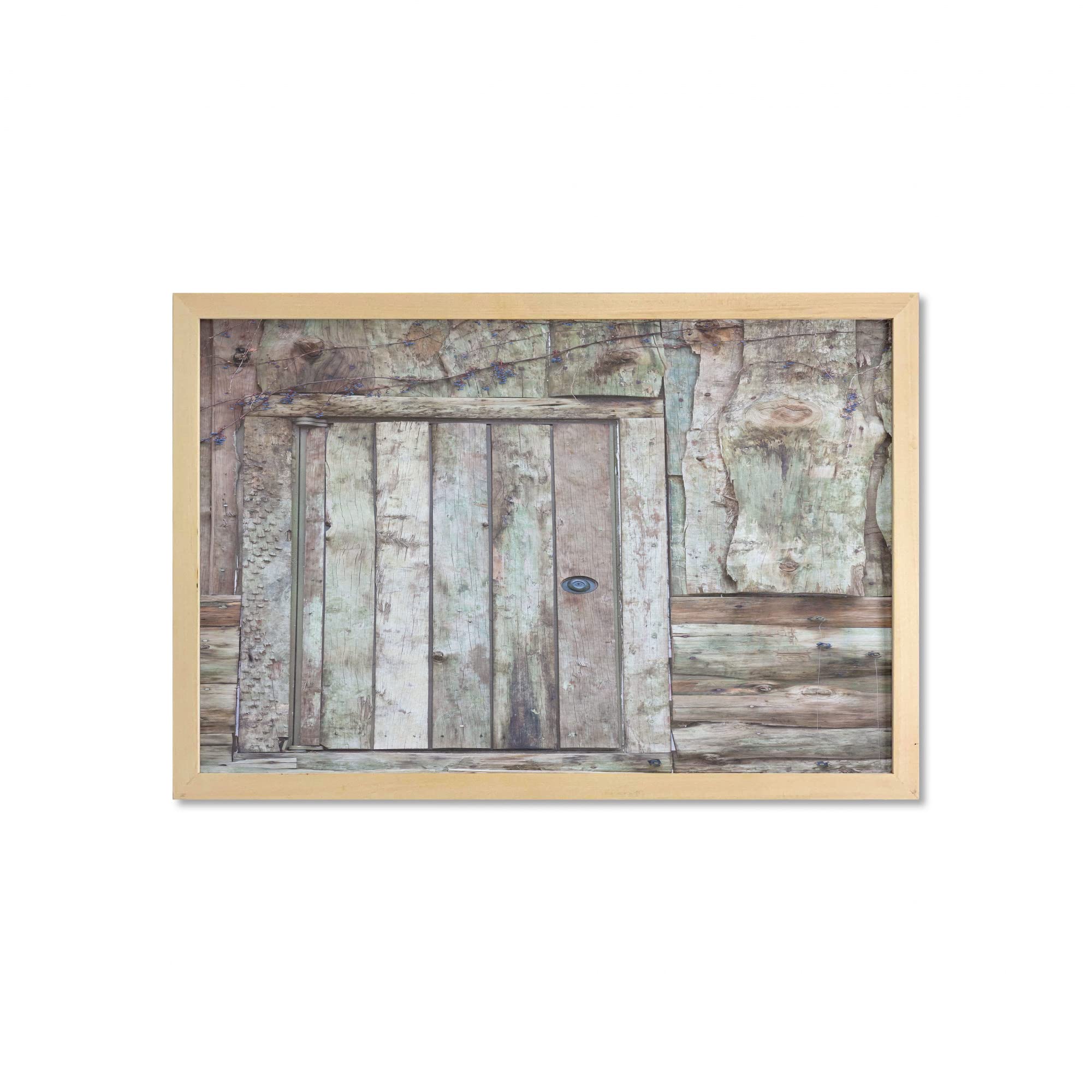 Ambesonne Rustic Barn Door Wall Art with Frame - Vintage Cottage Country Cabin Decor, Printed Fabric Poster for Living Room, Bathroom, Dorm - 35