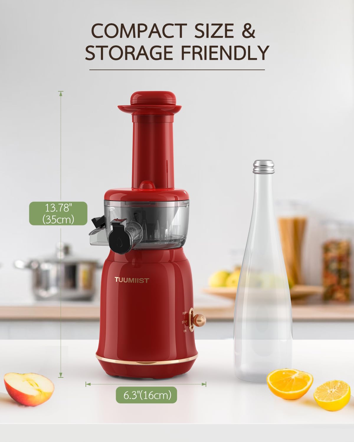 Premium Cold Press Juicer Machine - Slow Masticating Juicer for Fruits & Vegetables with Upgraded 80 RPM Technology, Powerful Motor & Reverse Function - Compact Countertop Design - Perfect for Healthy Juicing, Detox Drinks & Raw Food Diets (Red)
