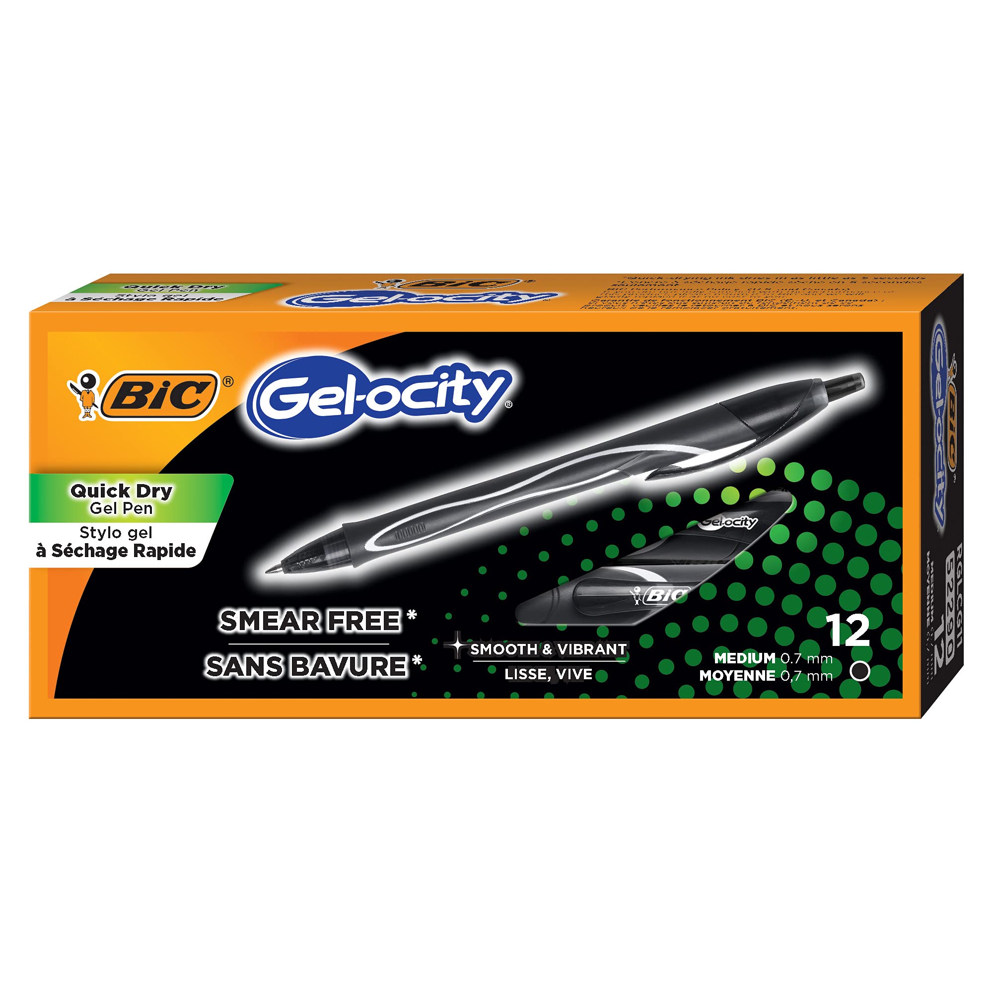 BIC Gel-Ocity Quick Dry Retractable Gel Pens - 0.7mm Medium Point Black Ink Pens - 12-Pack (Set of 18) - Perfect for Office, School, Note Taking & Journaling