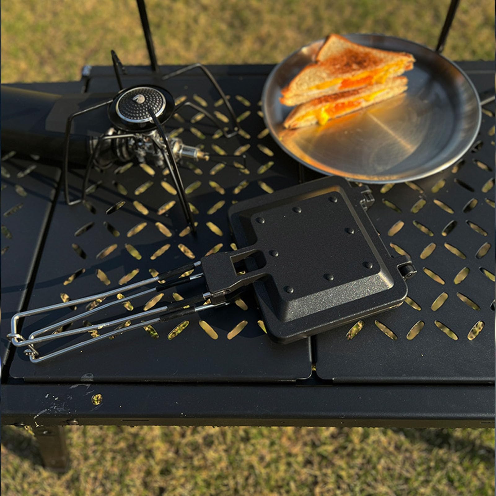 Double Sided Nonstick Sandwich Maker - Foldable Camping Toaster with Rustproof Coating & Stovetop Safe for Outdoor, RV, Picnics & Home Breakfast