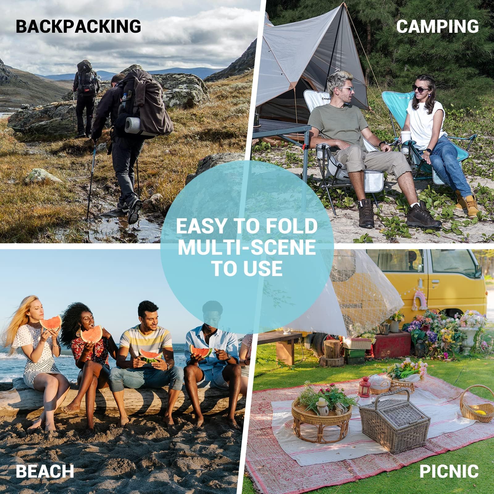 KingCamp Ultralight High Back Folding Camping Chair with Armrests - Heavy Duty 265lbs Support, Portable Backpacking Chair for Adults - Perfect for Travel, Hiking, Beach, Picnics, Festivals & Outdoor Adventures (Black)