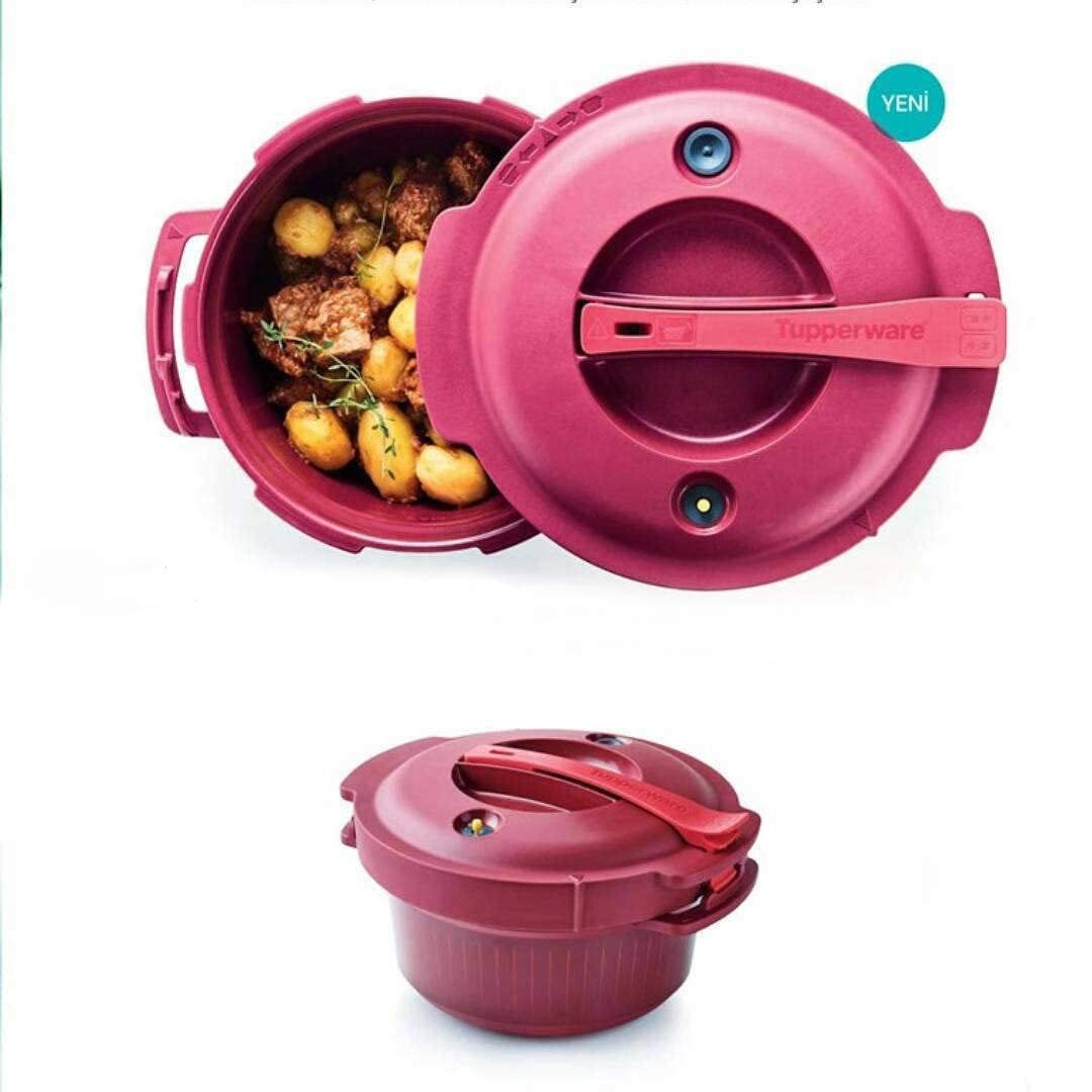 Tupperware 2-Quart Round Microwave Pressure Cooker - Burgundy Red | Safe for Microwave Cooking, Meal Prep & Food Storage