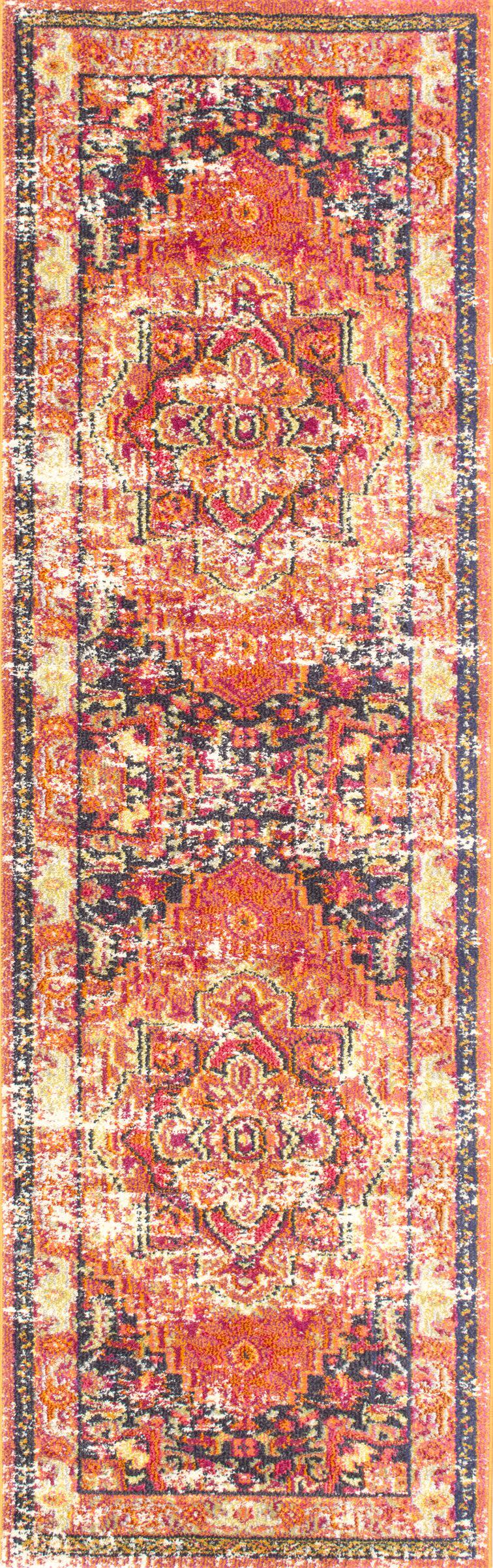 Handmade Orange Center Medallion Rug - Boho Chic Living Room Decor, Bedroom Accent Carpet for Home & Office